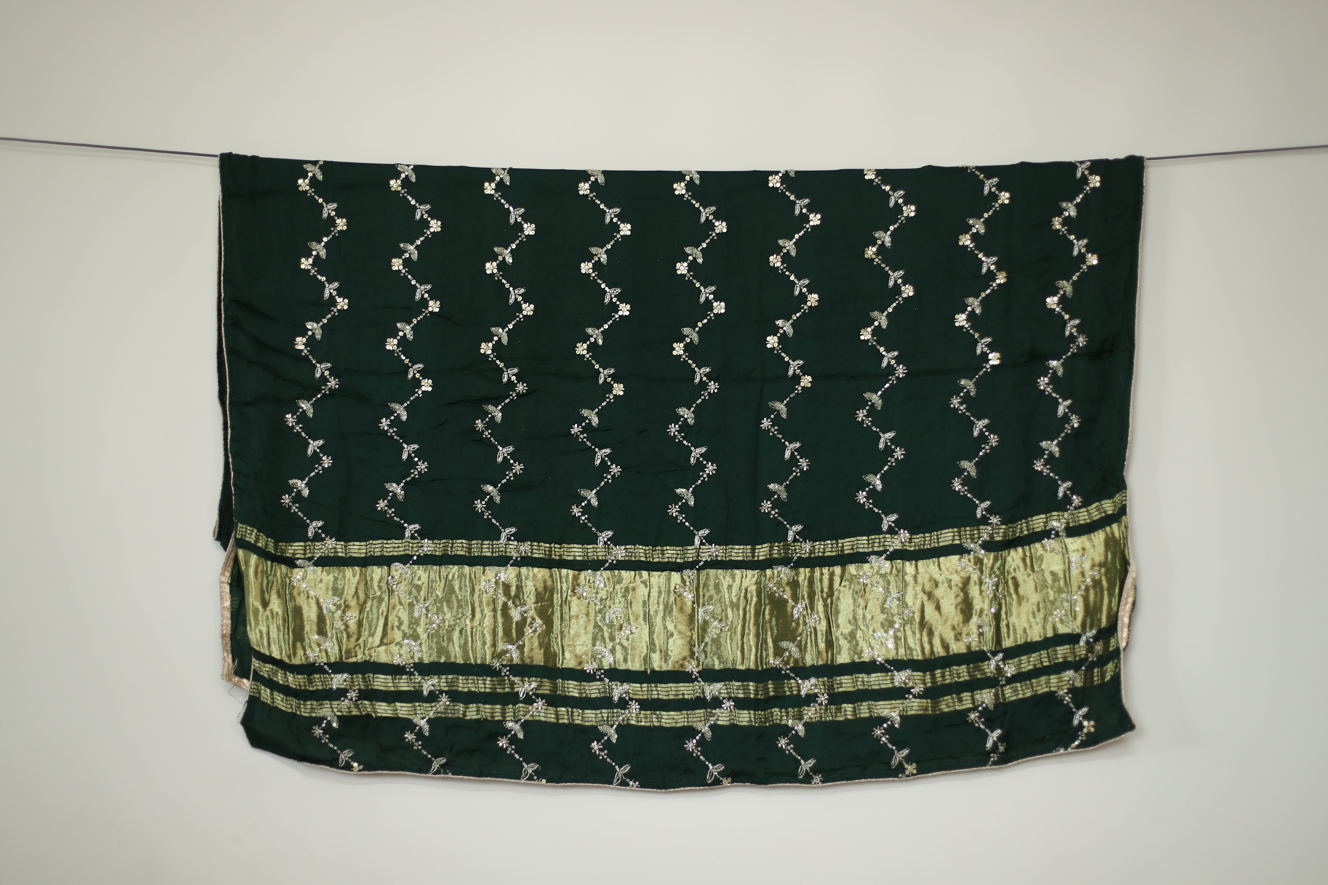 Gaji Vintage Pearl & Cutdana Work Dupatta - Green