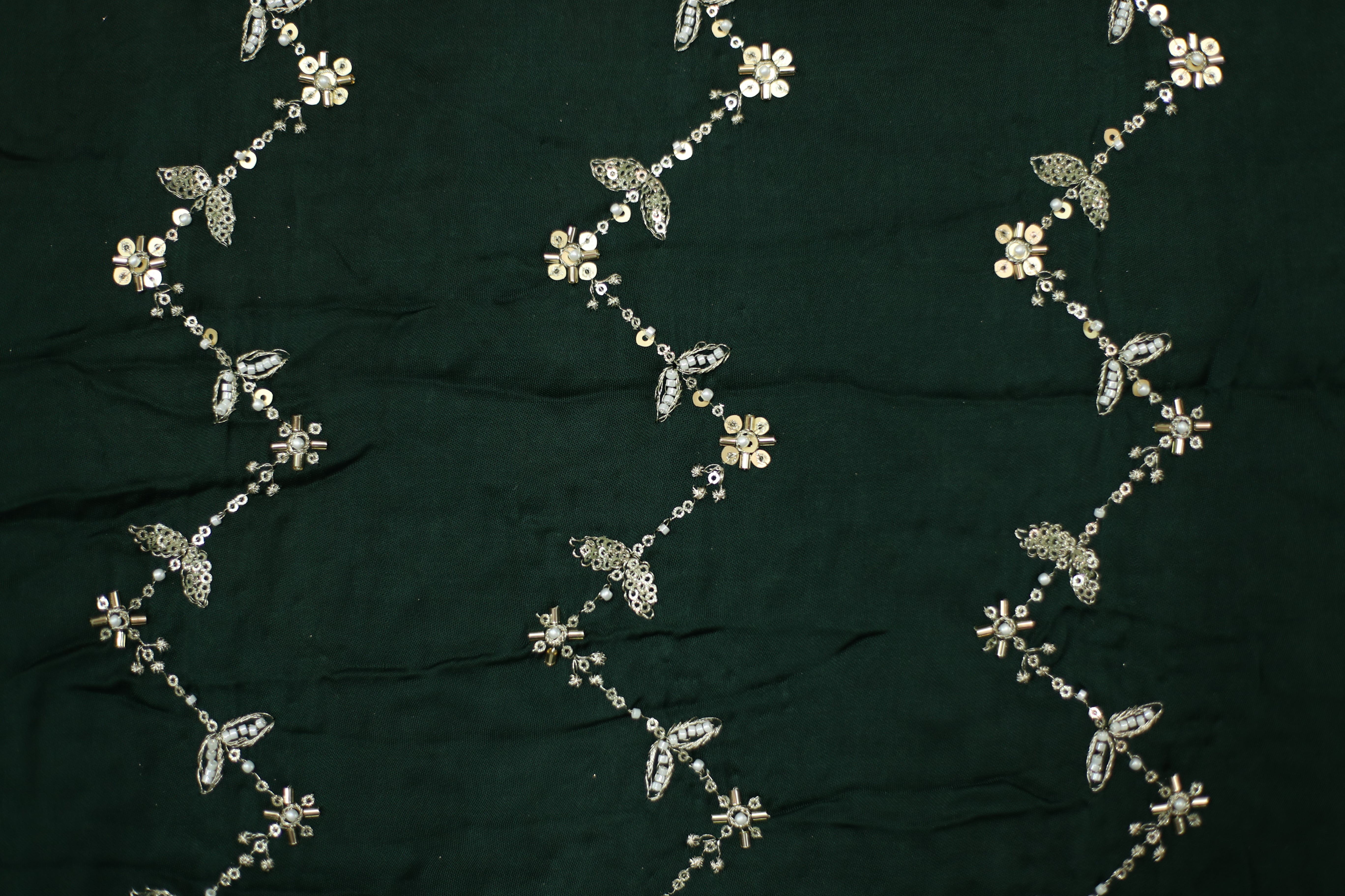 Gaji Vintage Pearl & Cutdana Work Dupatta - Green