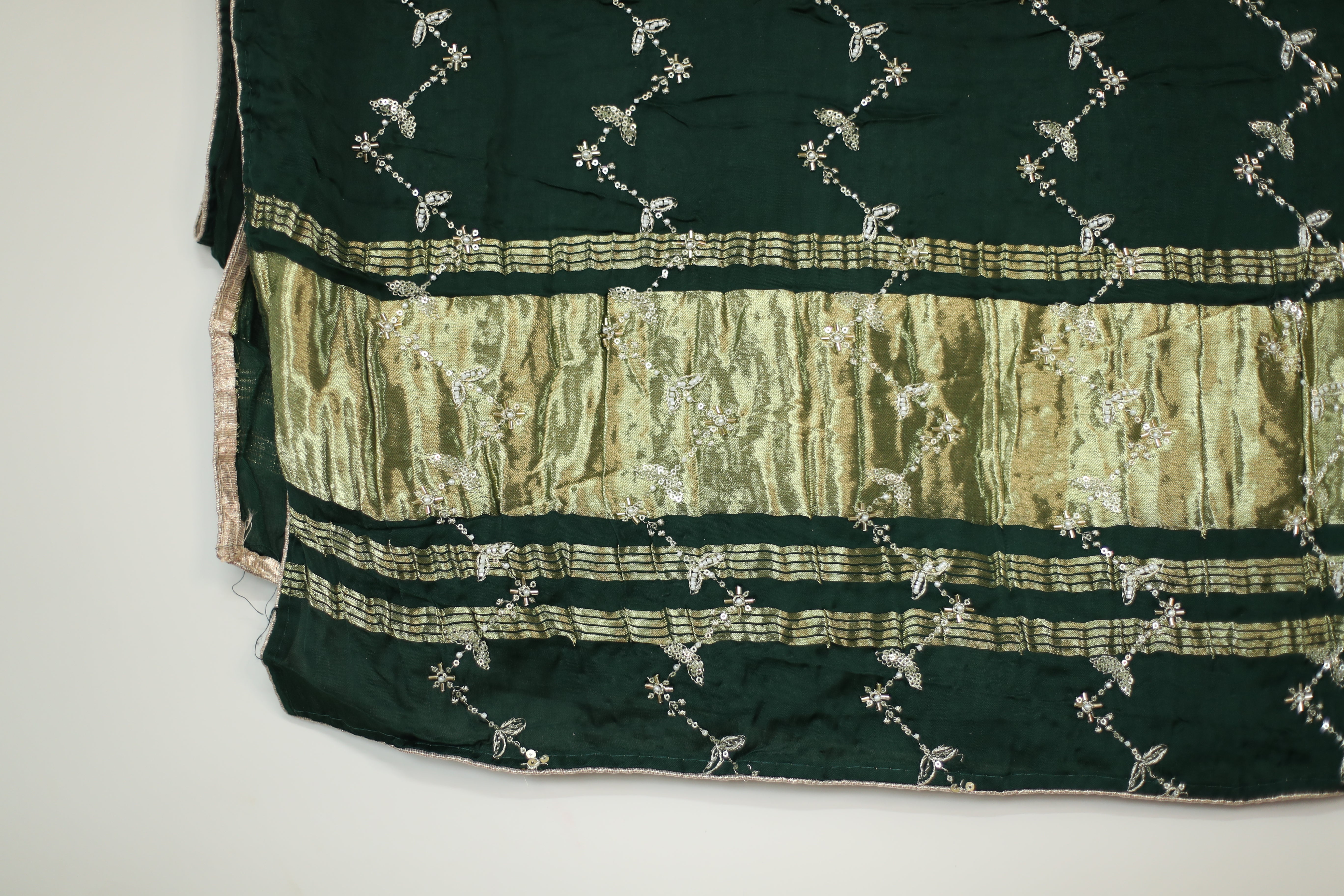 Gaji Vintage Pearl & Cutdana Work Dupatta - Green