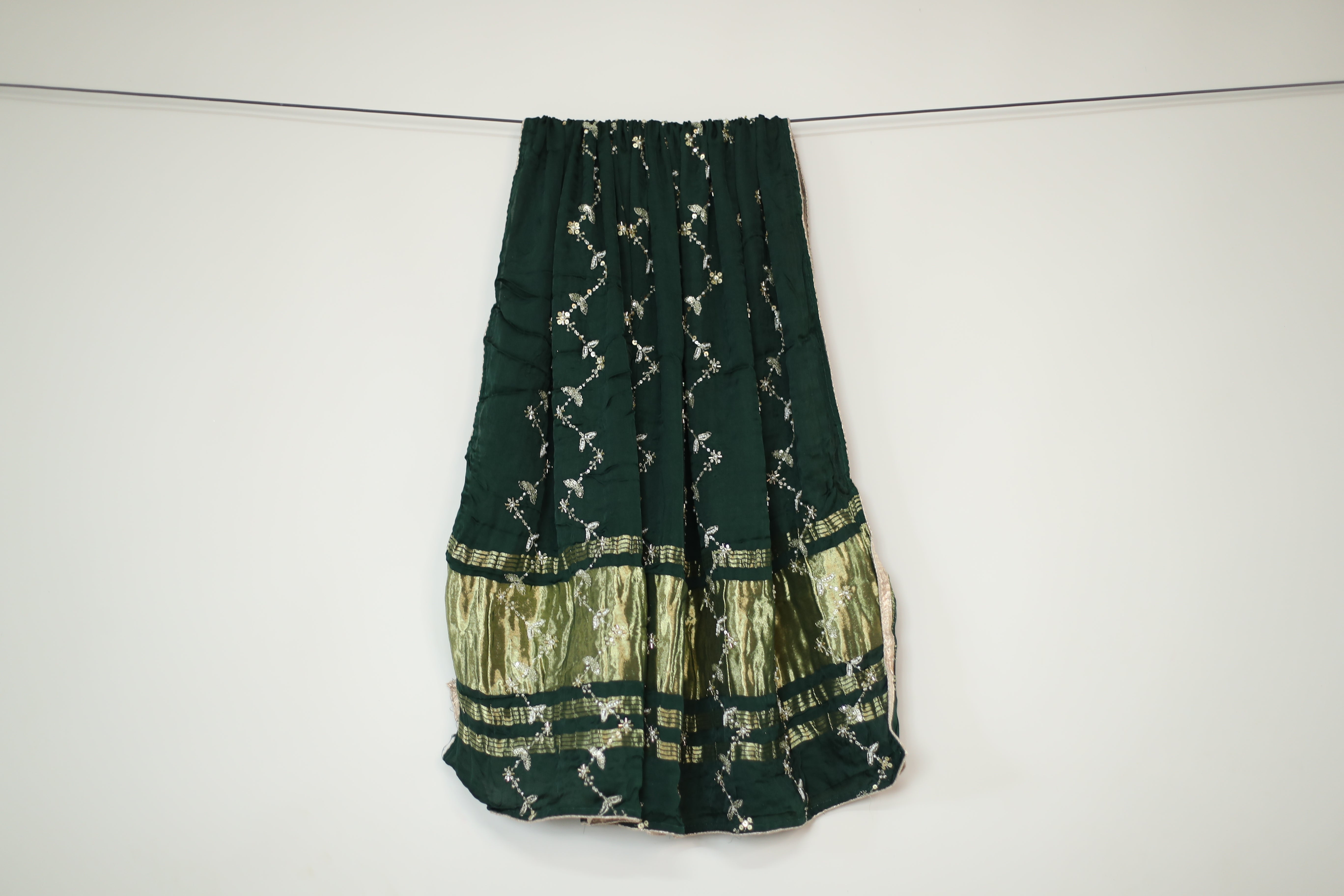Gaji Vintage Pearl & Cutdana Work Dupatta - Green