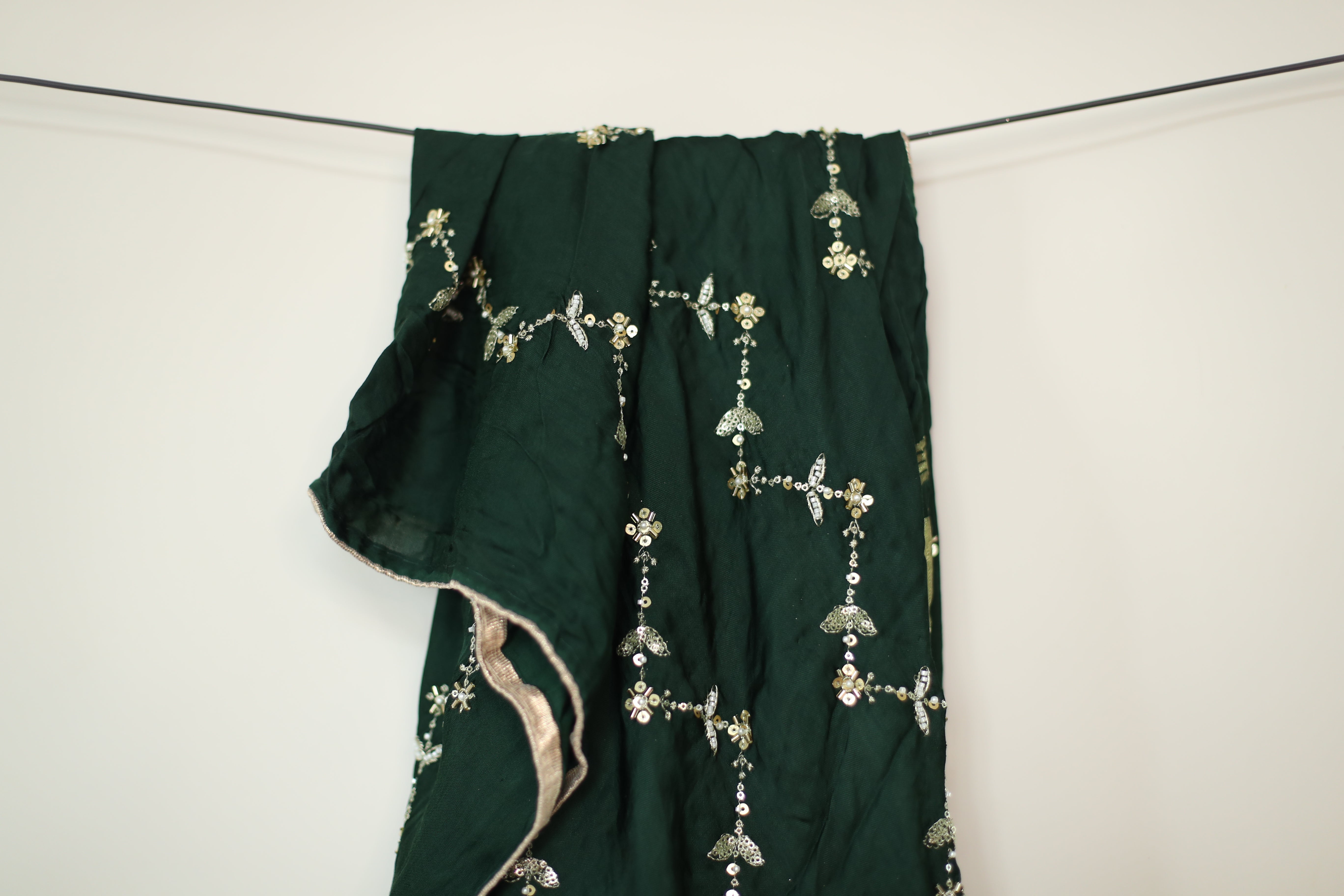 Gaji Vintage Pearl & Cutdana Work Dupatta - Green