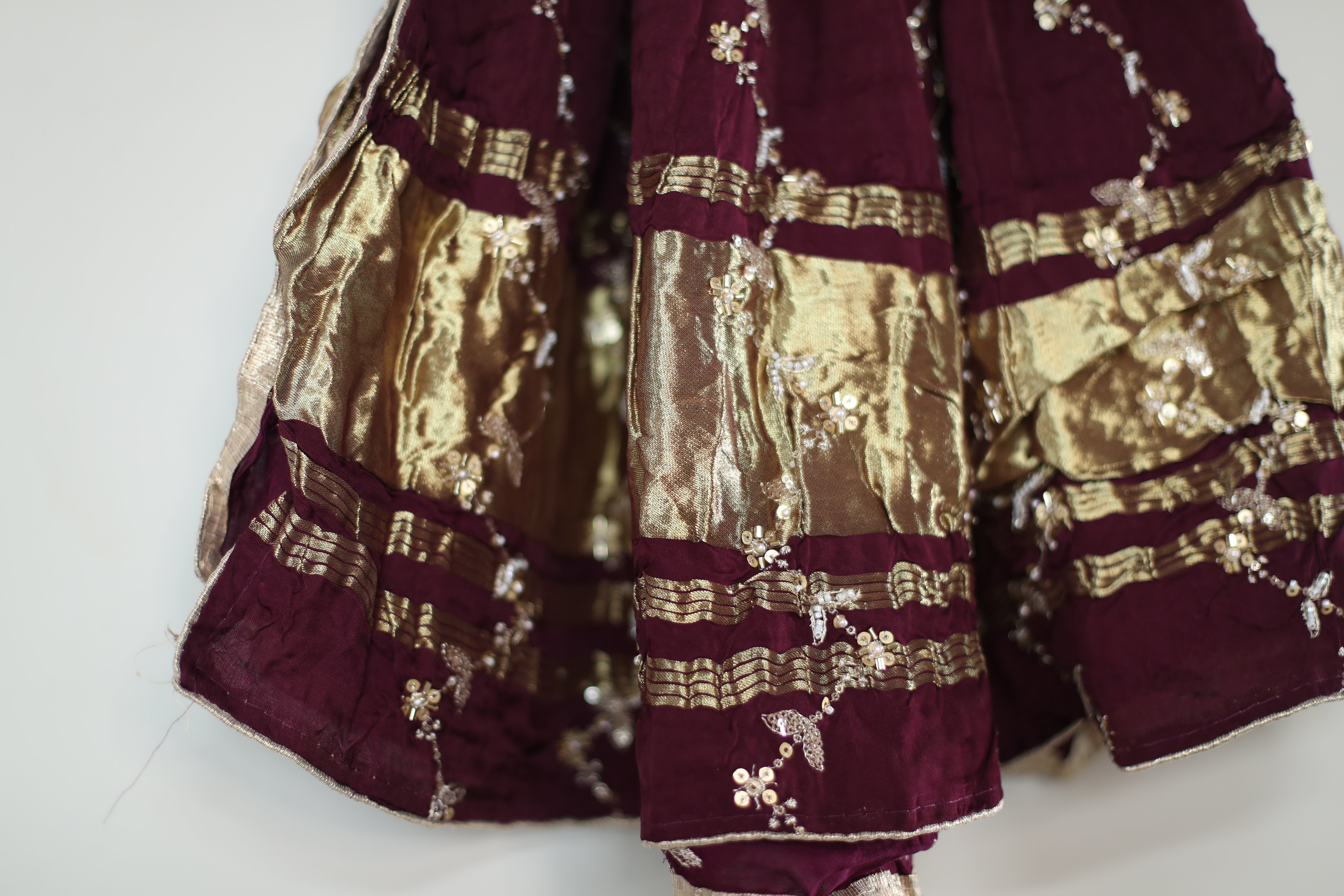 Gaji Vintage Pearl & Cutdana Work Dupatta - Wine