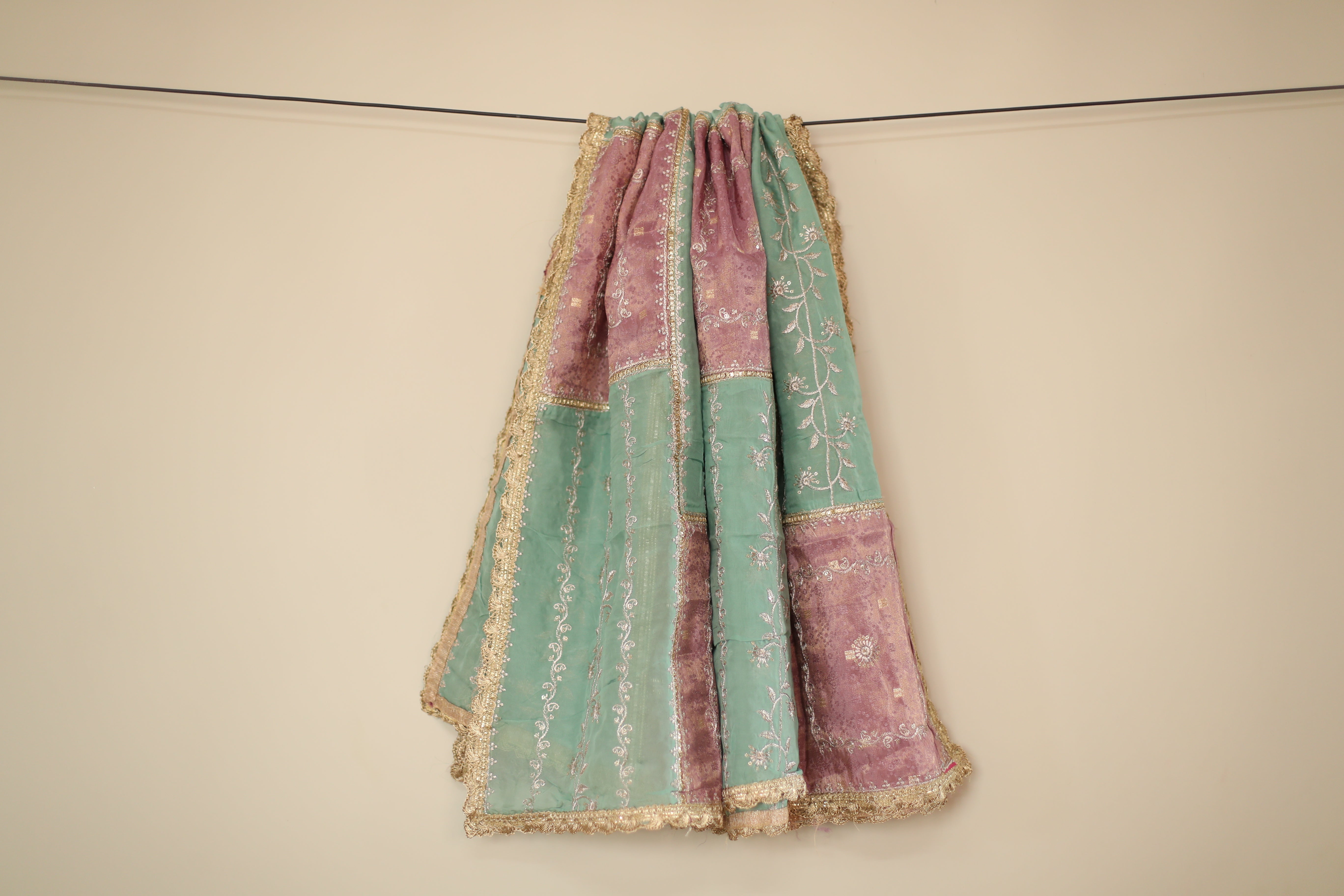 Pure Tissue Multi-Shade Vintage Zari Work Dupatta