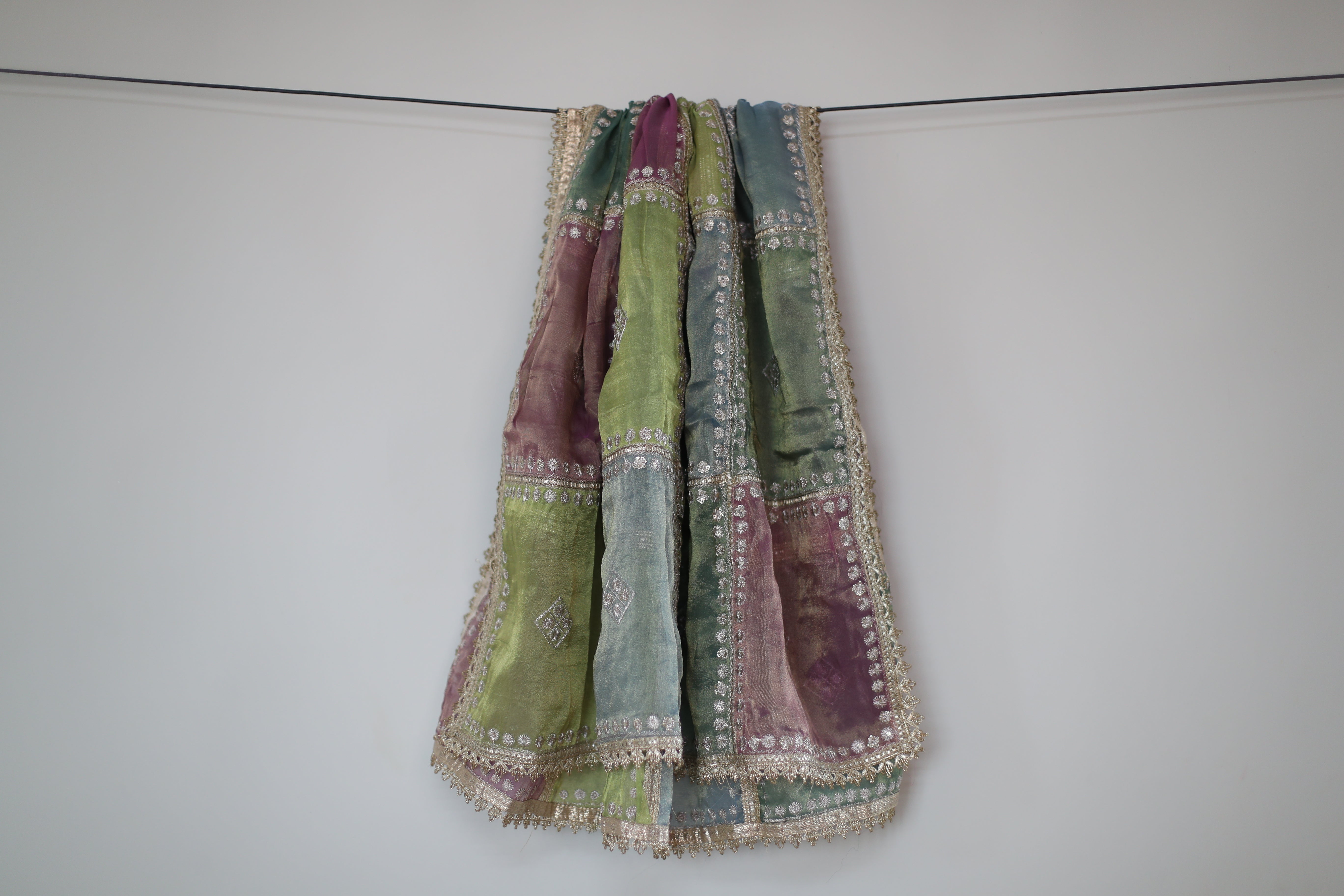 Pure Tissue Multi-Shade Vintage Zari Work Dupatta