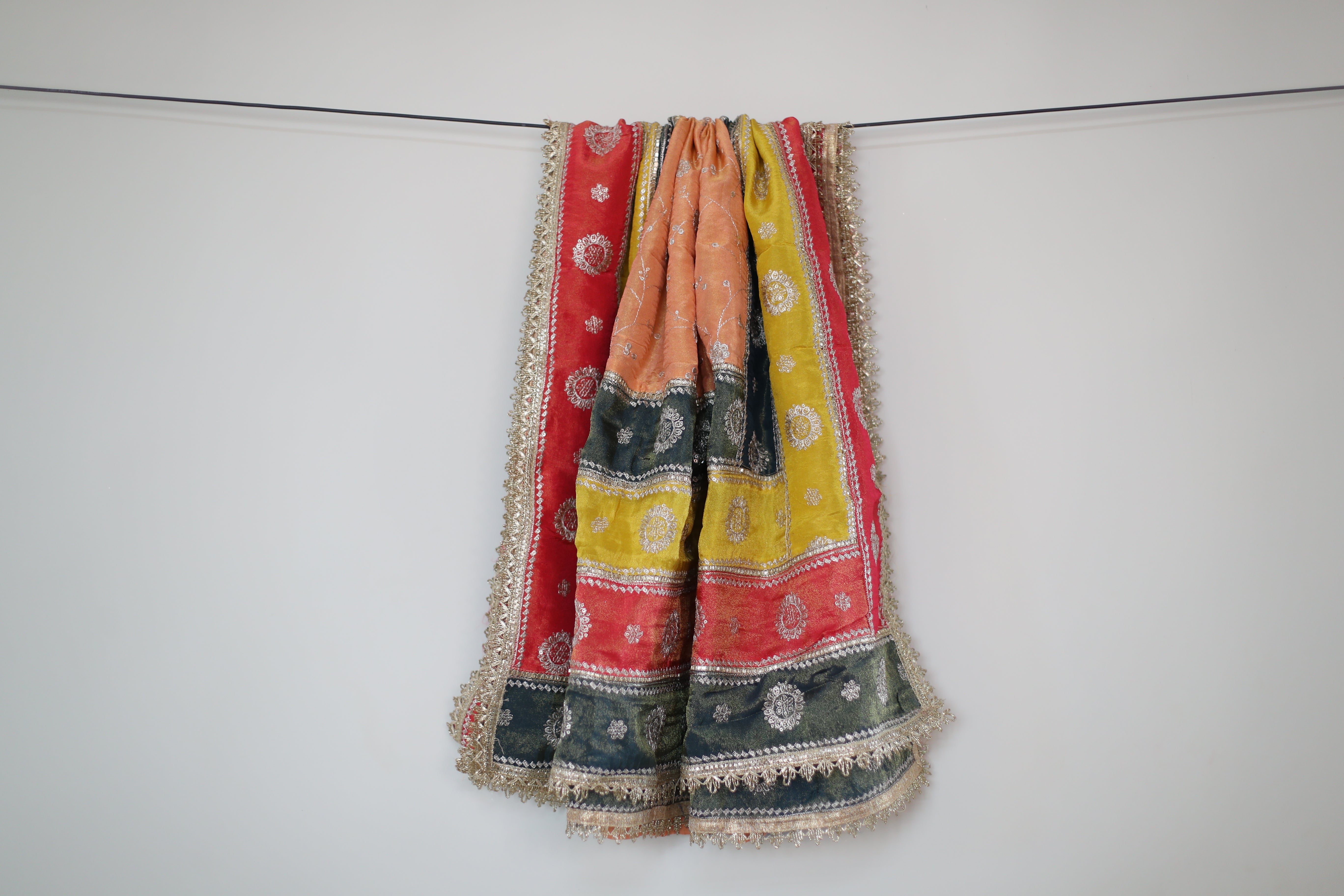 Pure Tissue Multi-Shade Vintage Zari Work Dupatta