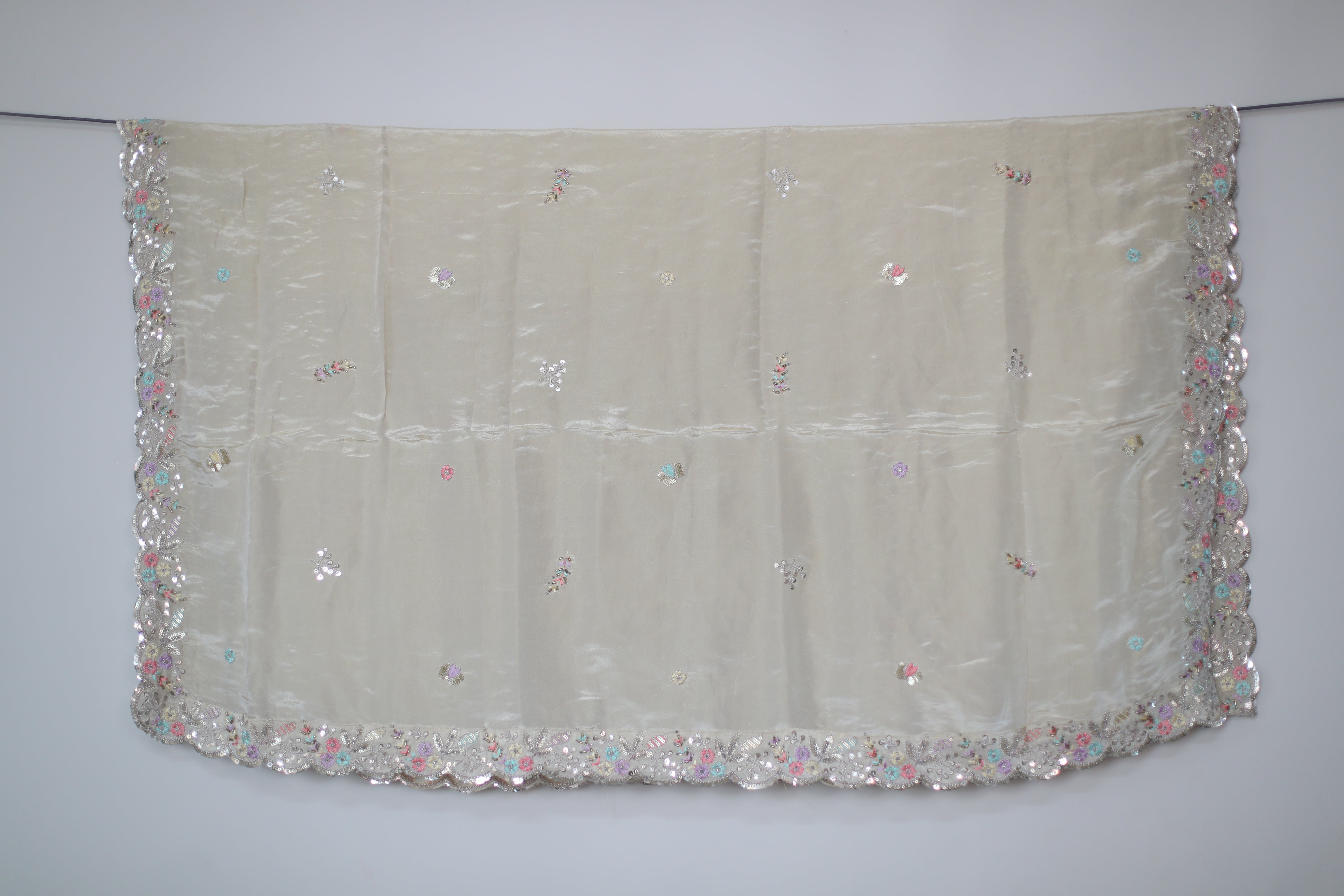 Ivory Tissue Multi-Thread Cutdana Work Dupatta