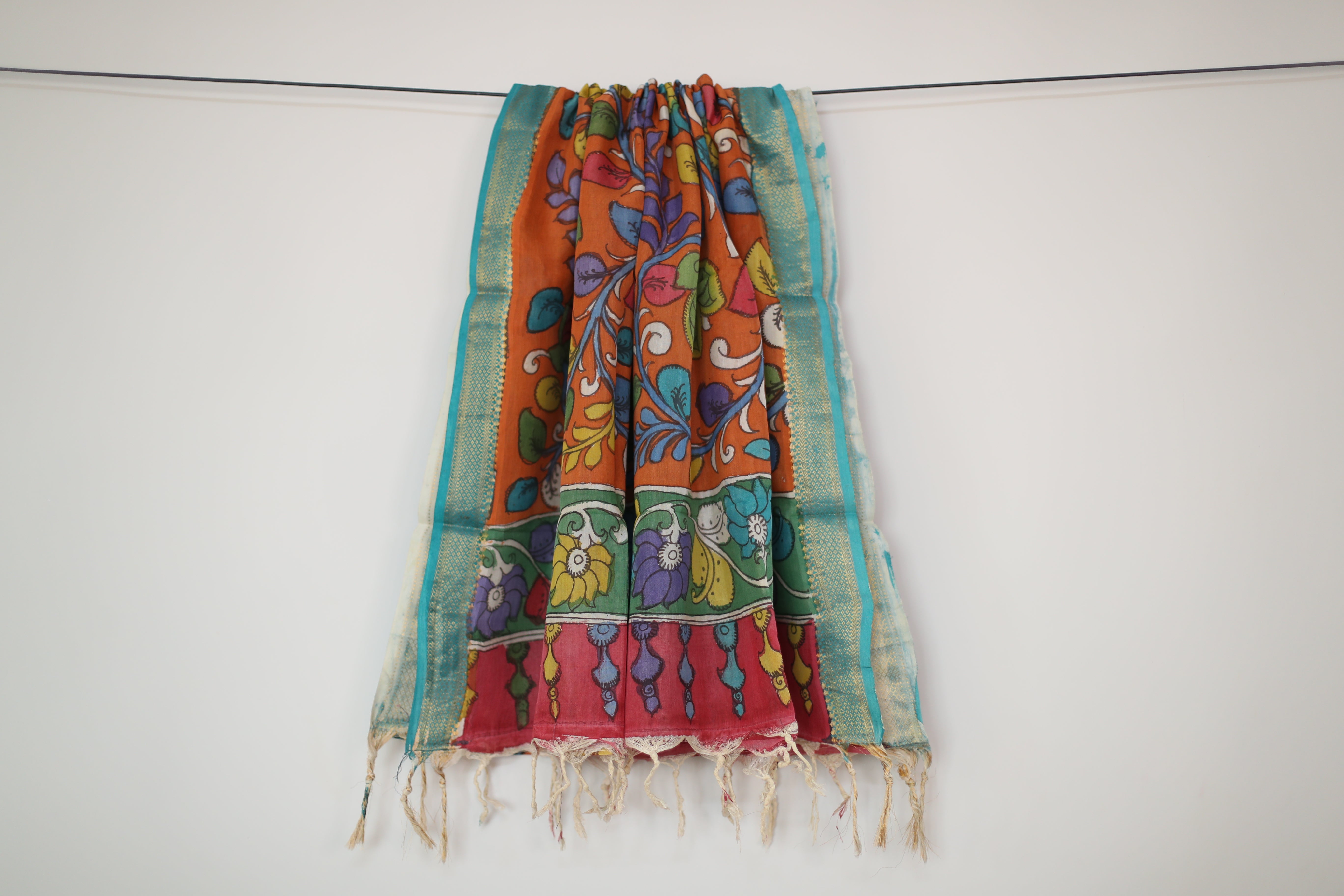 Tusar Silk Pen-Work Kalamkari Dupatta