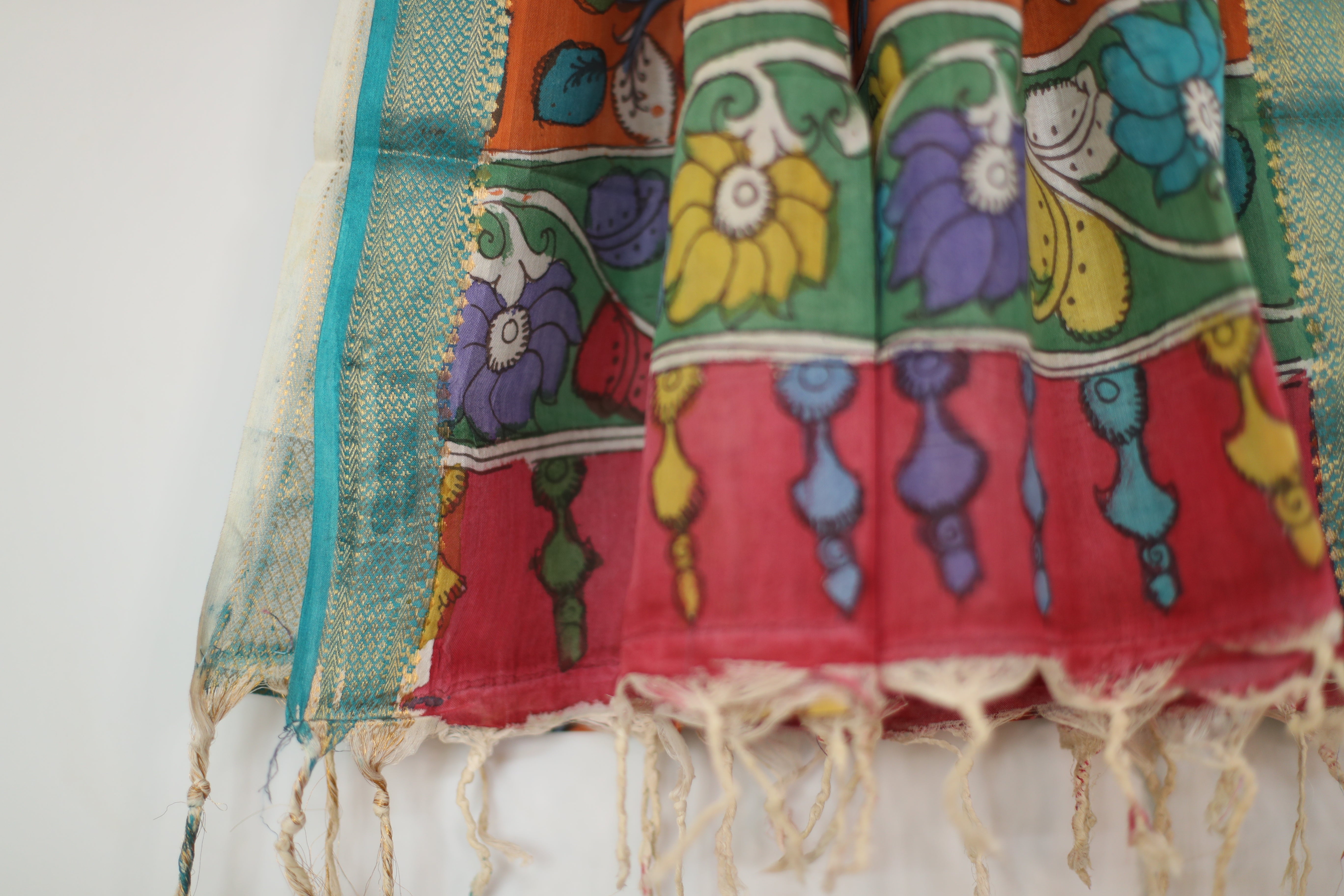 Tusar Silk Pen-Work Kalamkari Dupatta