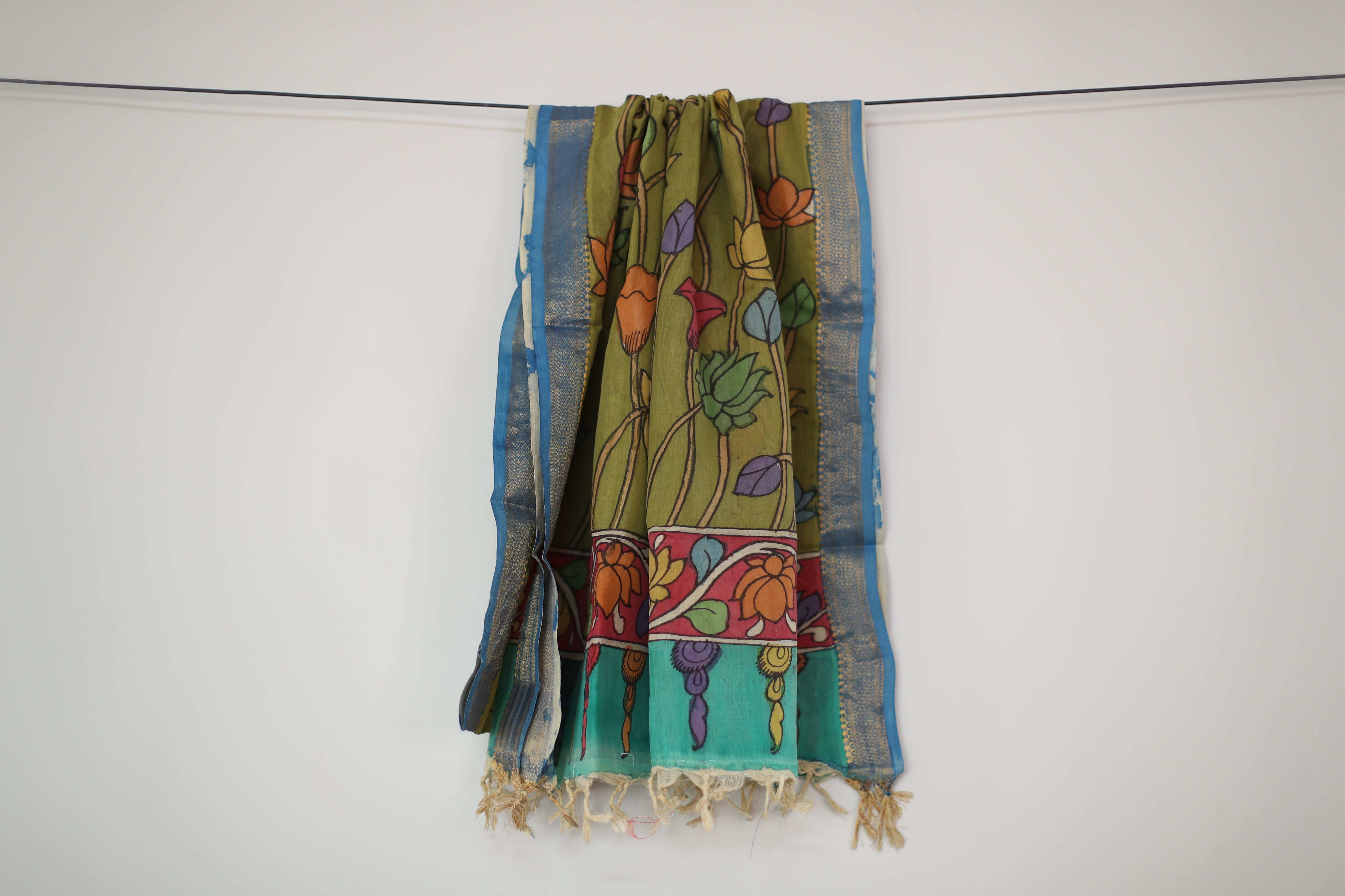 Tusar Silk Pen-Work Kalamkari Dupatta