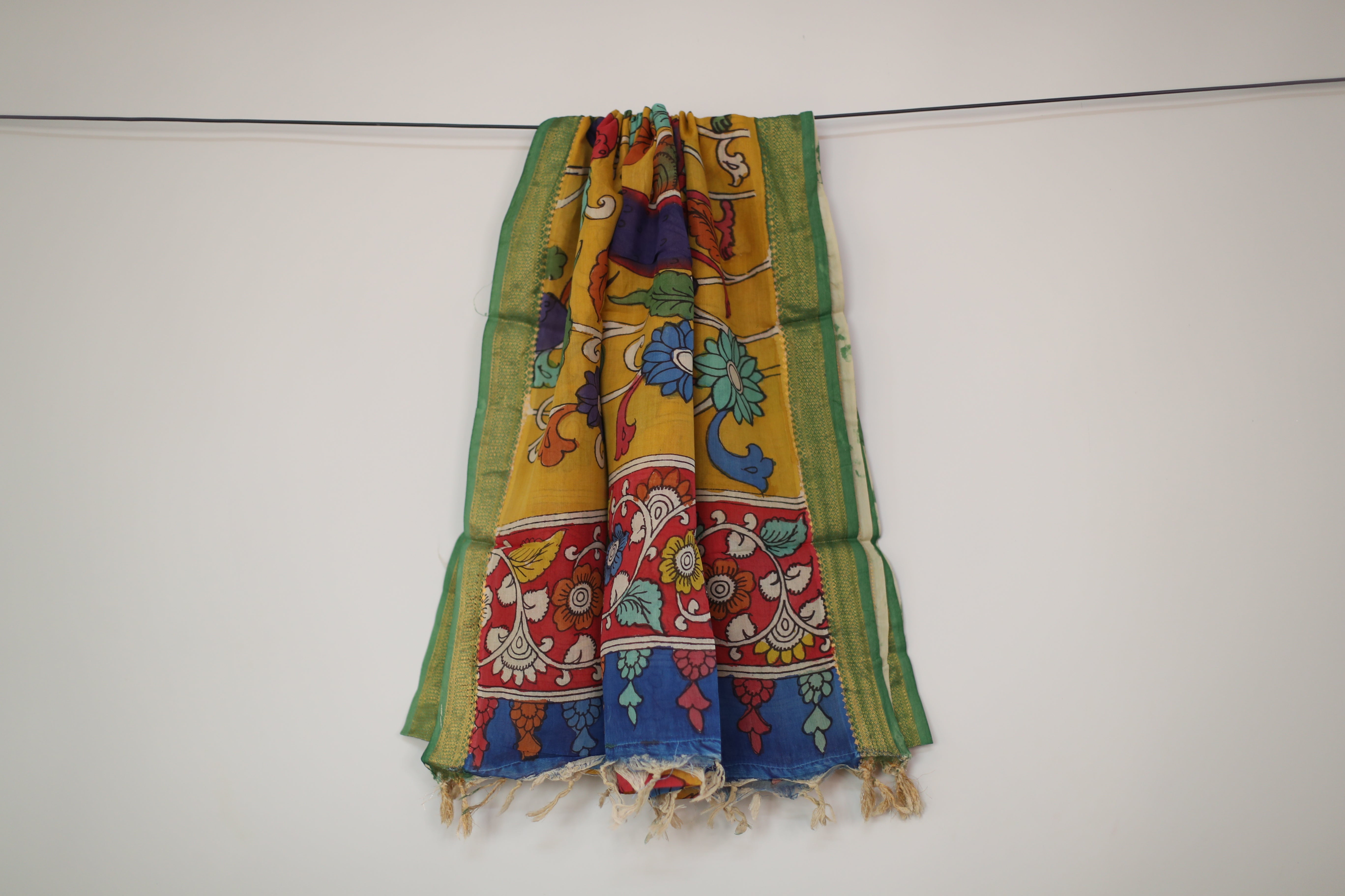 Tusar Silk Pen-Work Kalamkari Dupatta