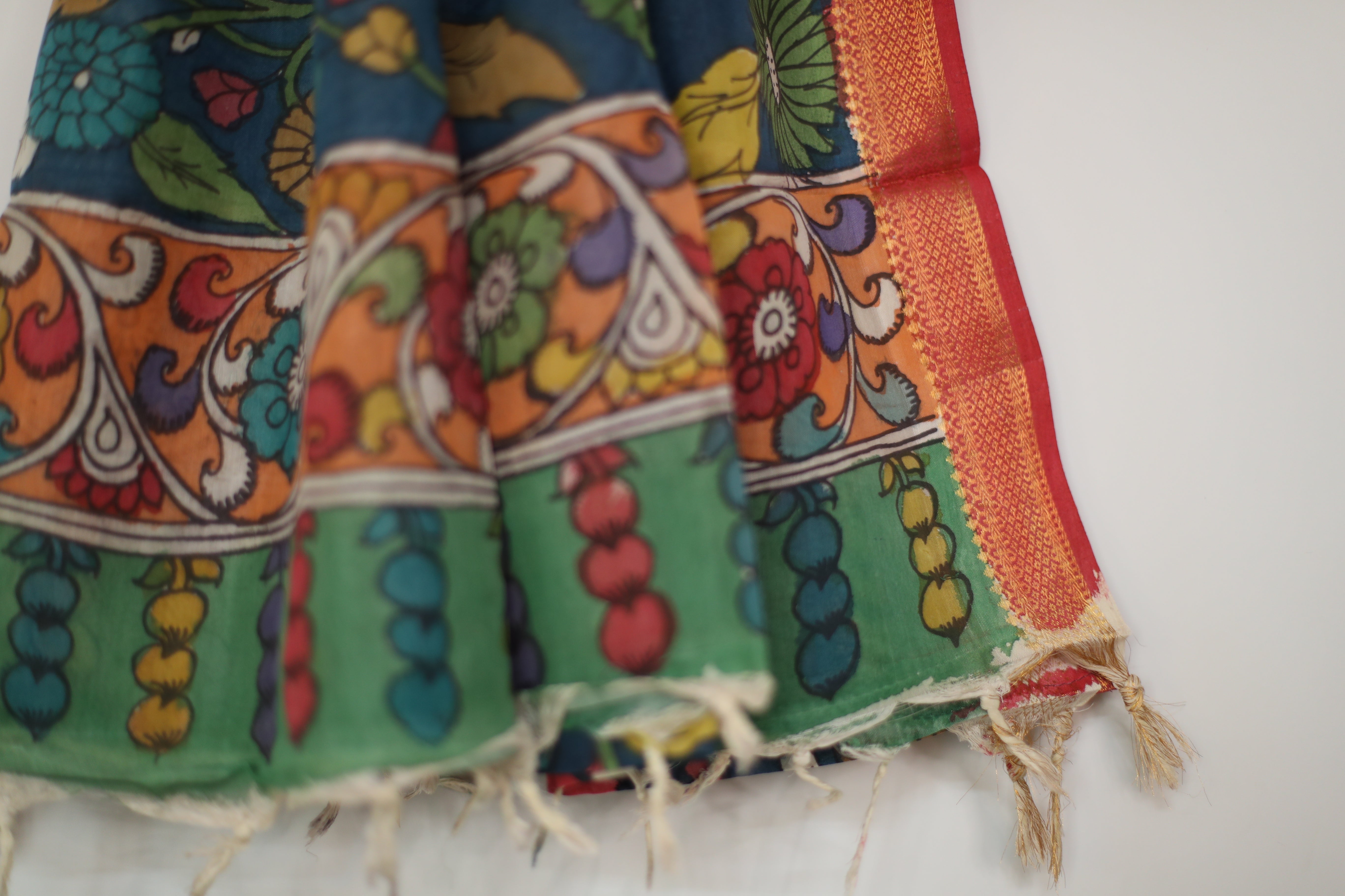 Tusar Silk Pen-Work Kalamkari Dupatta
