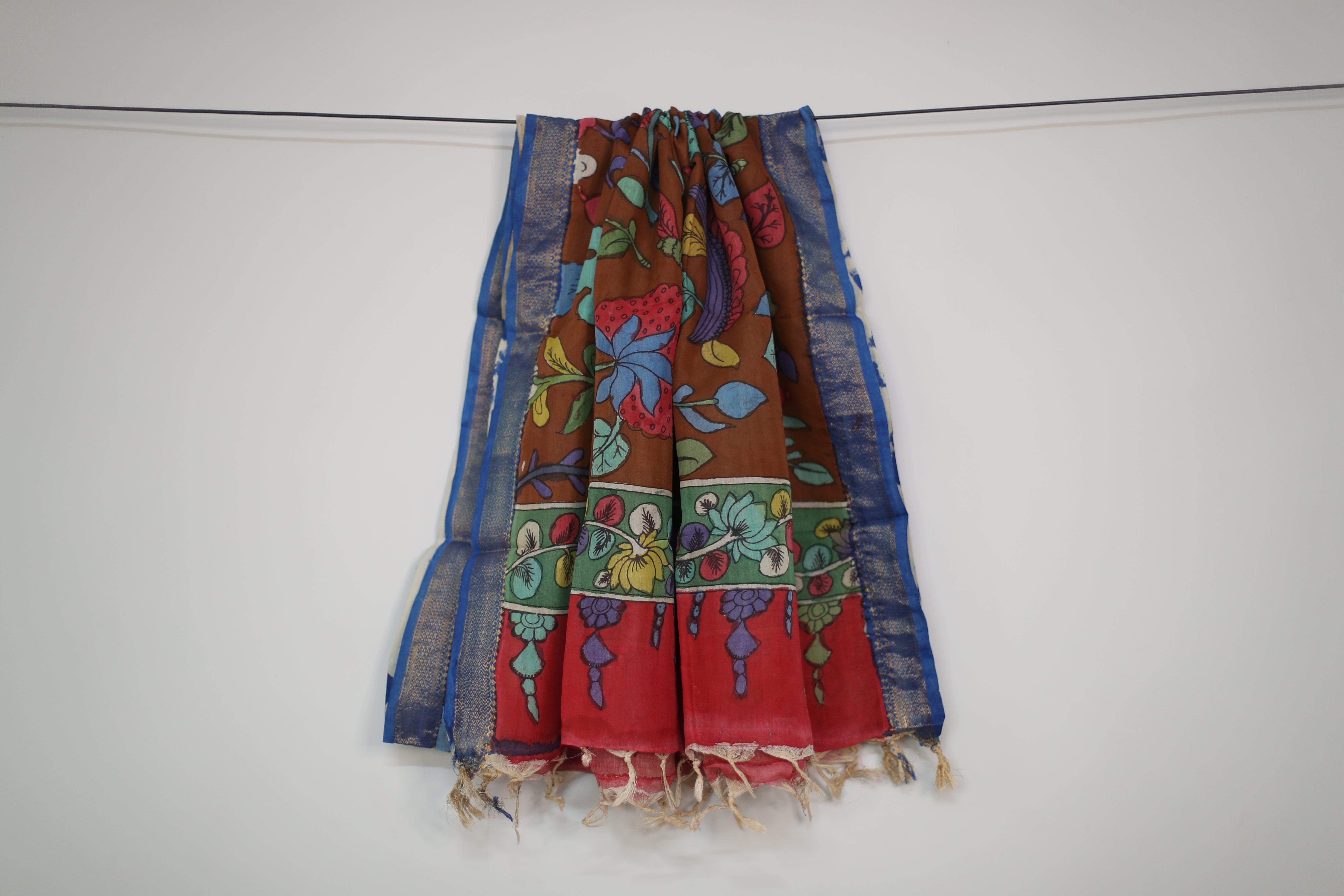 Tusar Silk Pen-Work Kalamkari Dupatta