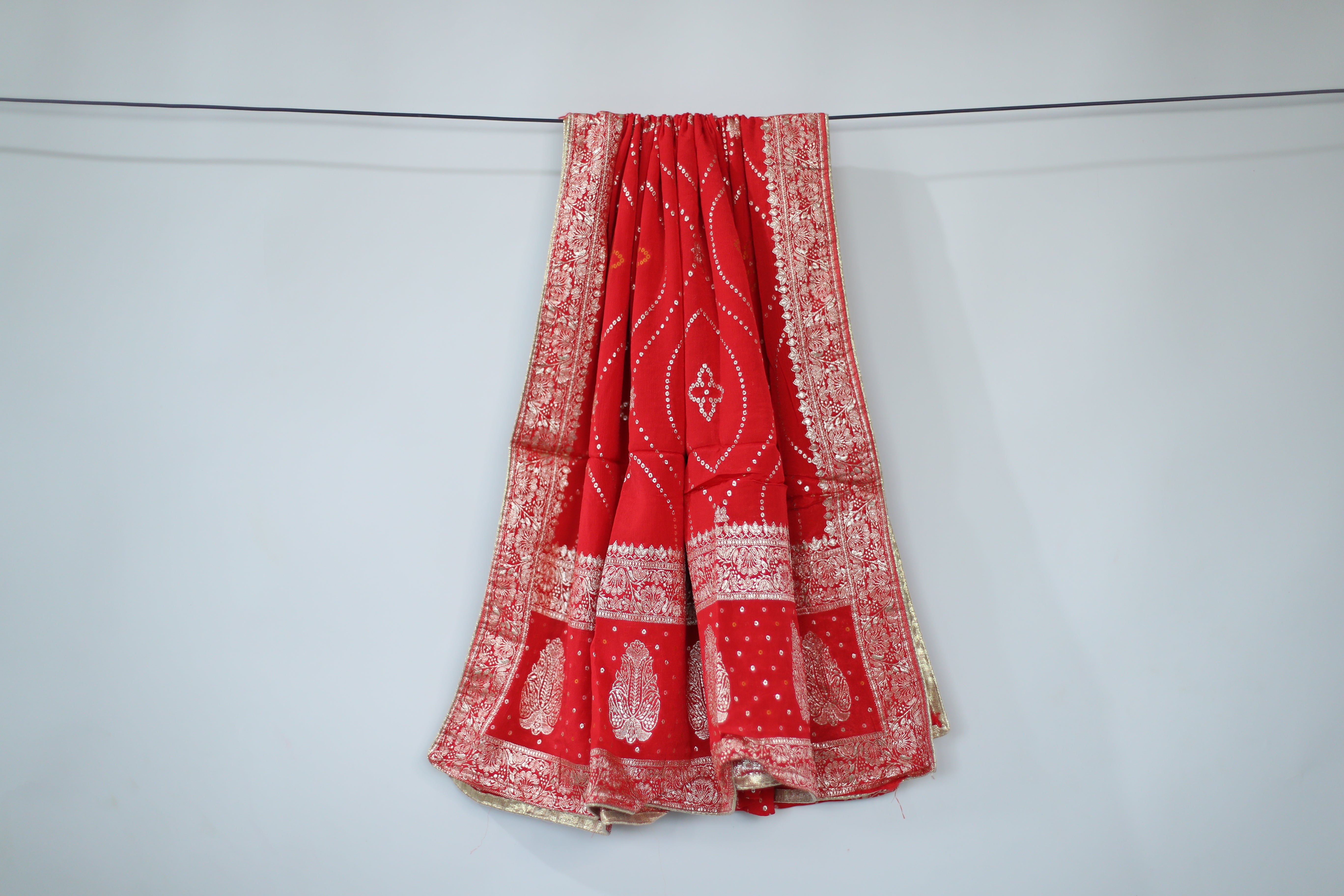 Pure Chinon Bandhini Banarasi Dupatta - Red