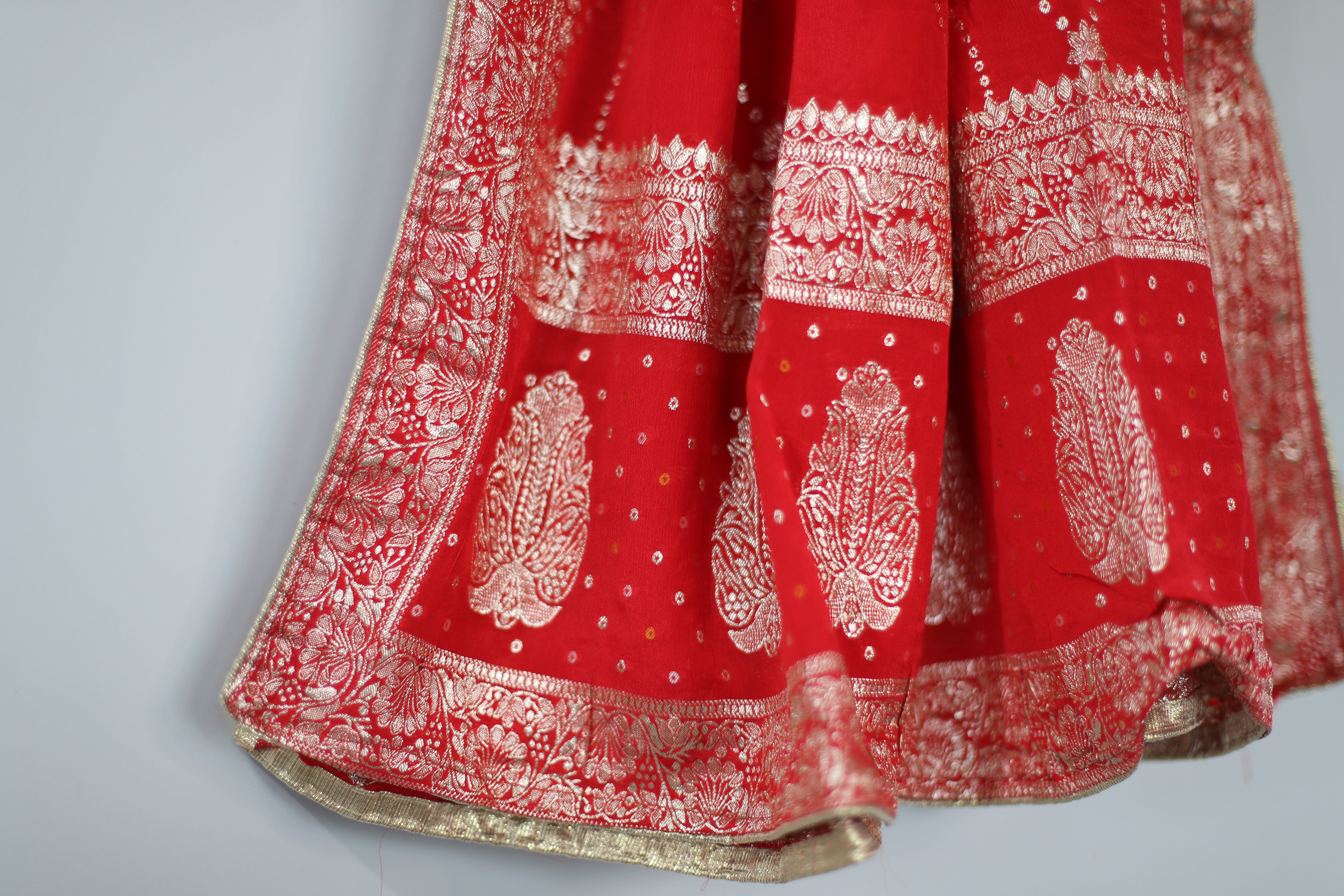 Pure Chinon Bandhini Banarasi Dupatta - Red