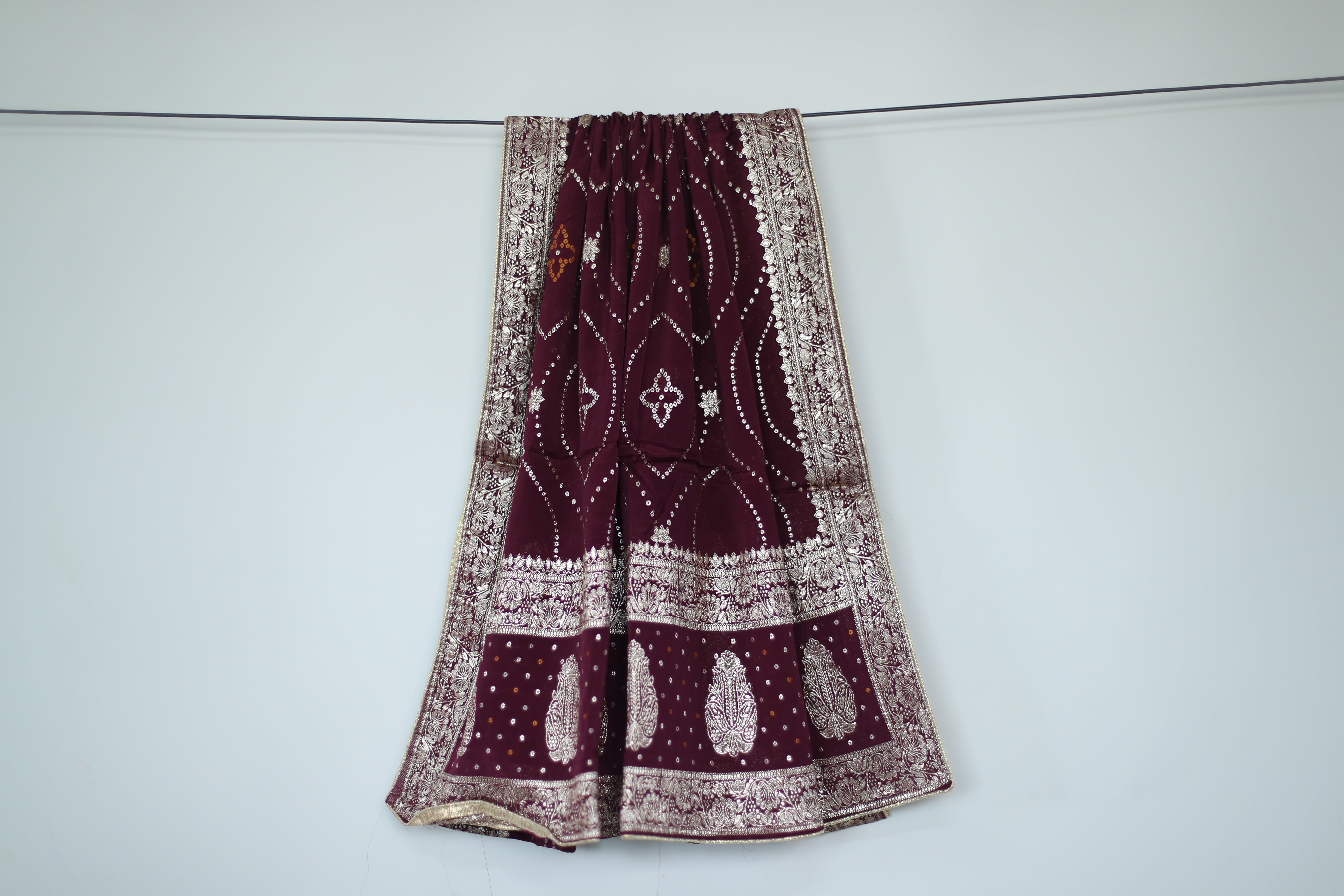 Pure Chinon Bandhini Banarasi Dupatta - Wine