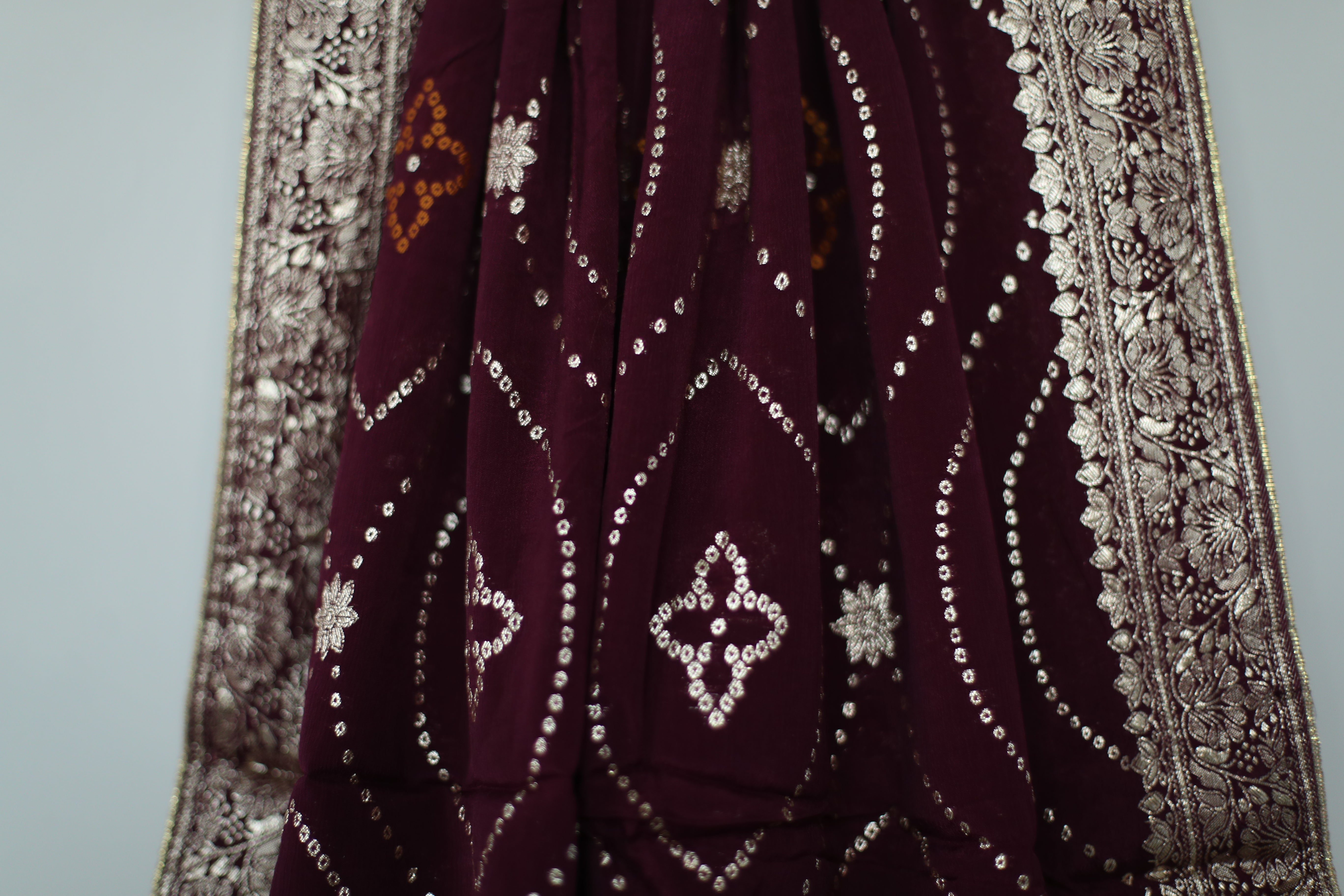 Pure Chinon Bandhini Banarasi Dupatta - Wine