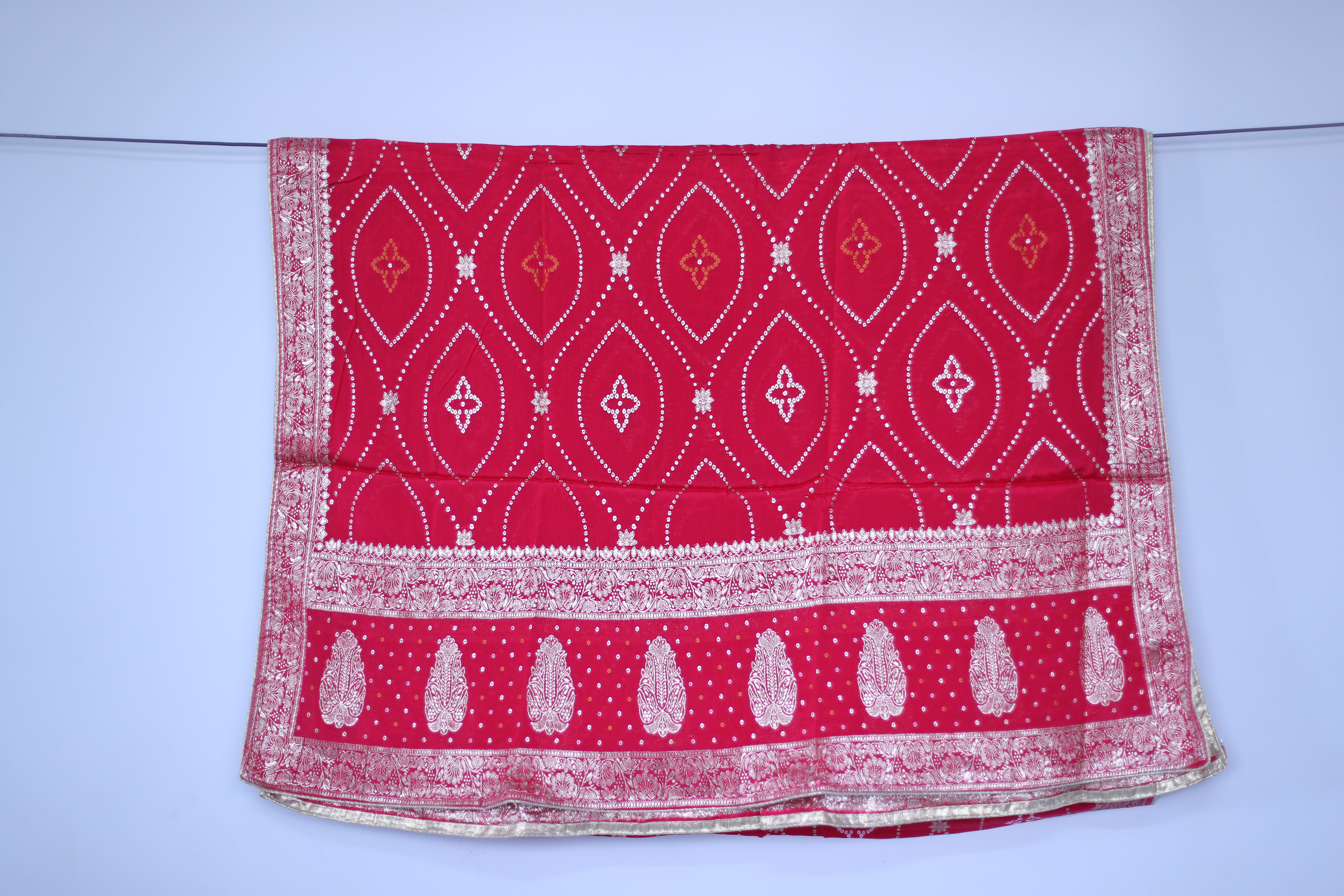 Pure Chinon Bandhini Banarasi Dupatta - Cherry Rani