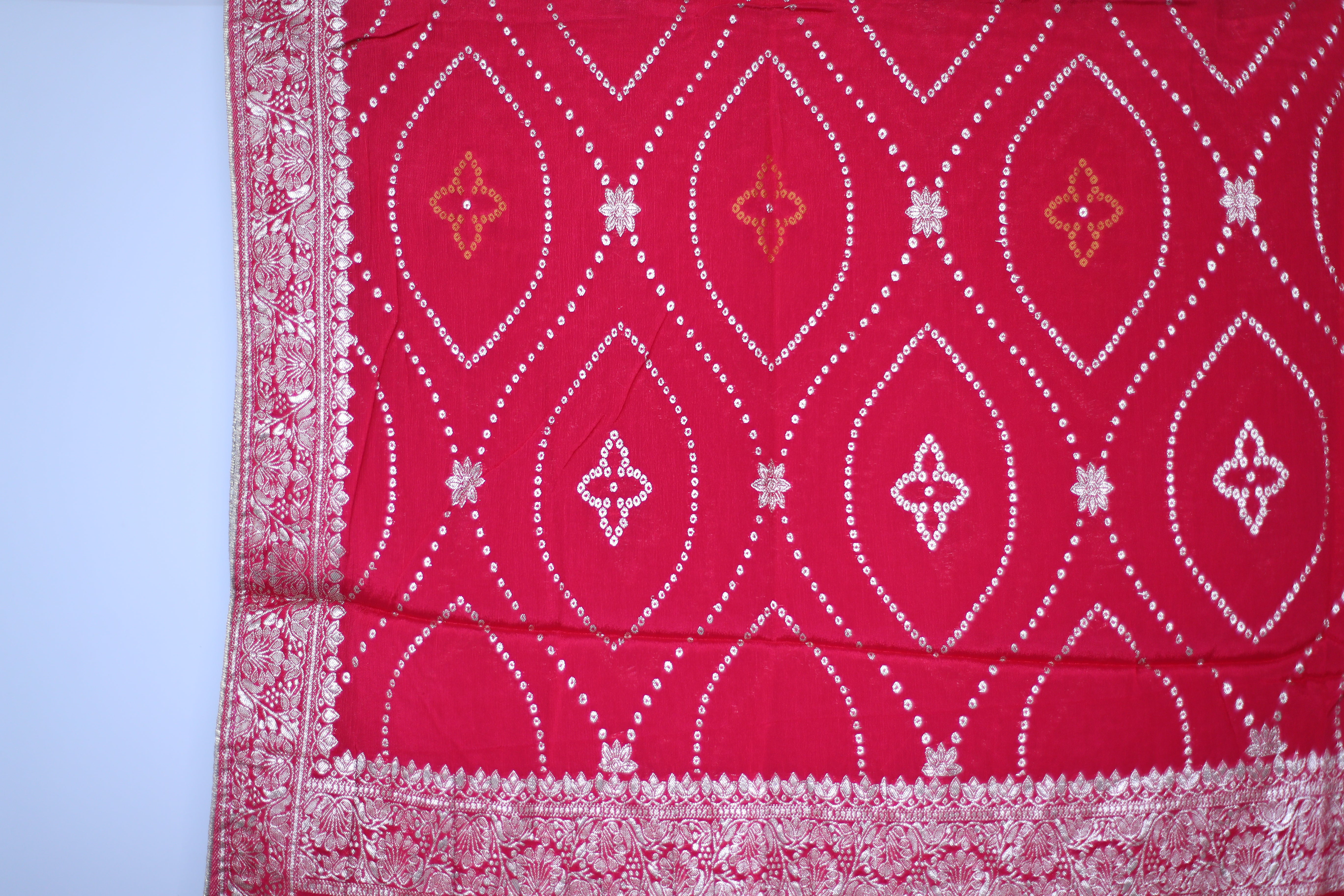 Pure Chinon Bandhini Banarasi Dupatta - Cherry Rani