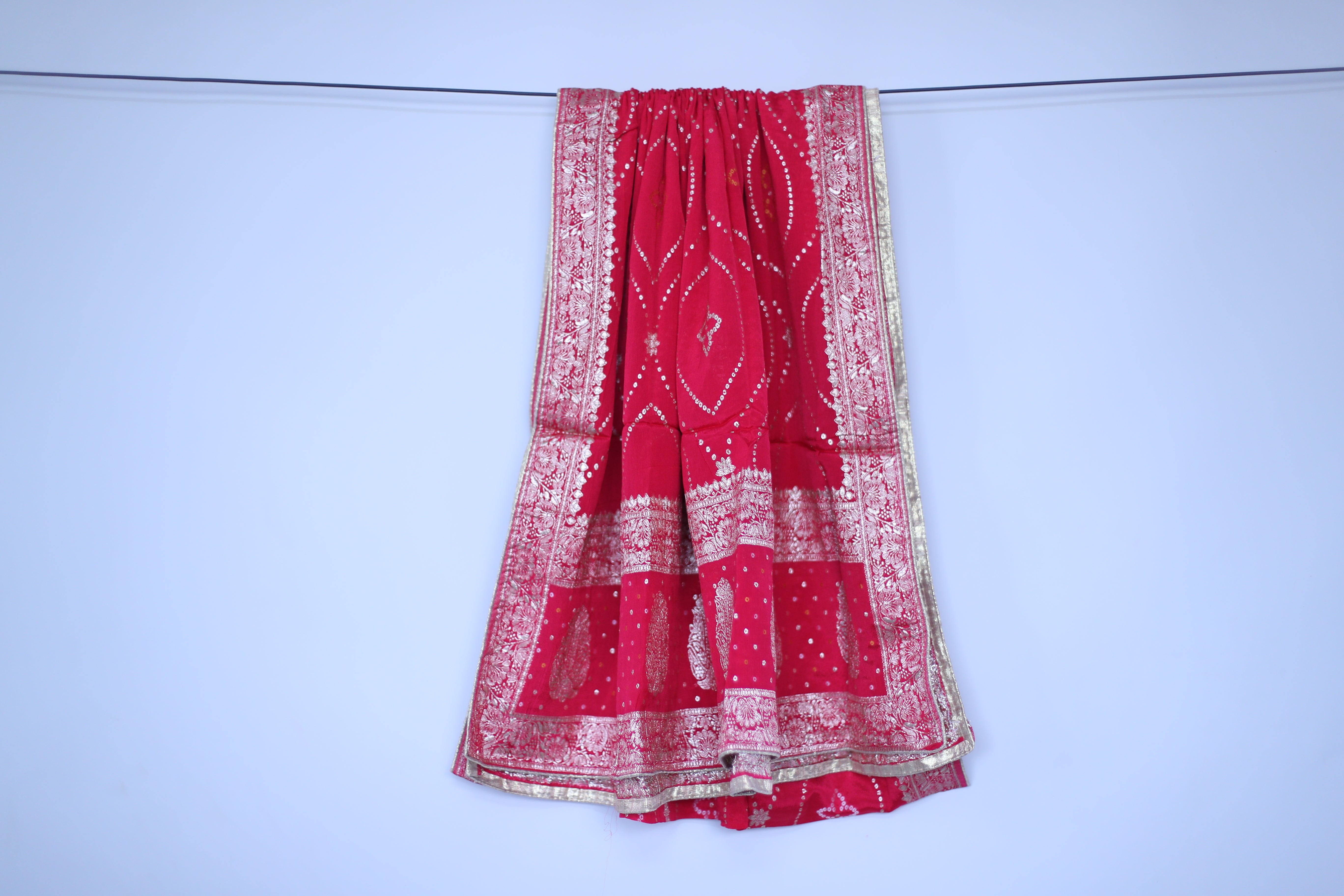 Pure Chinon Bandhini Banarasi Dupatta - Cherry Rani