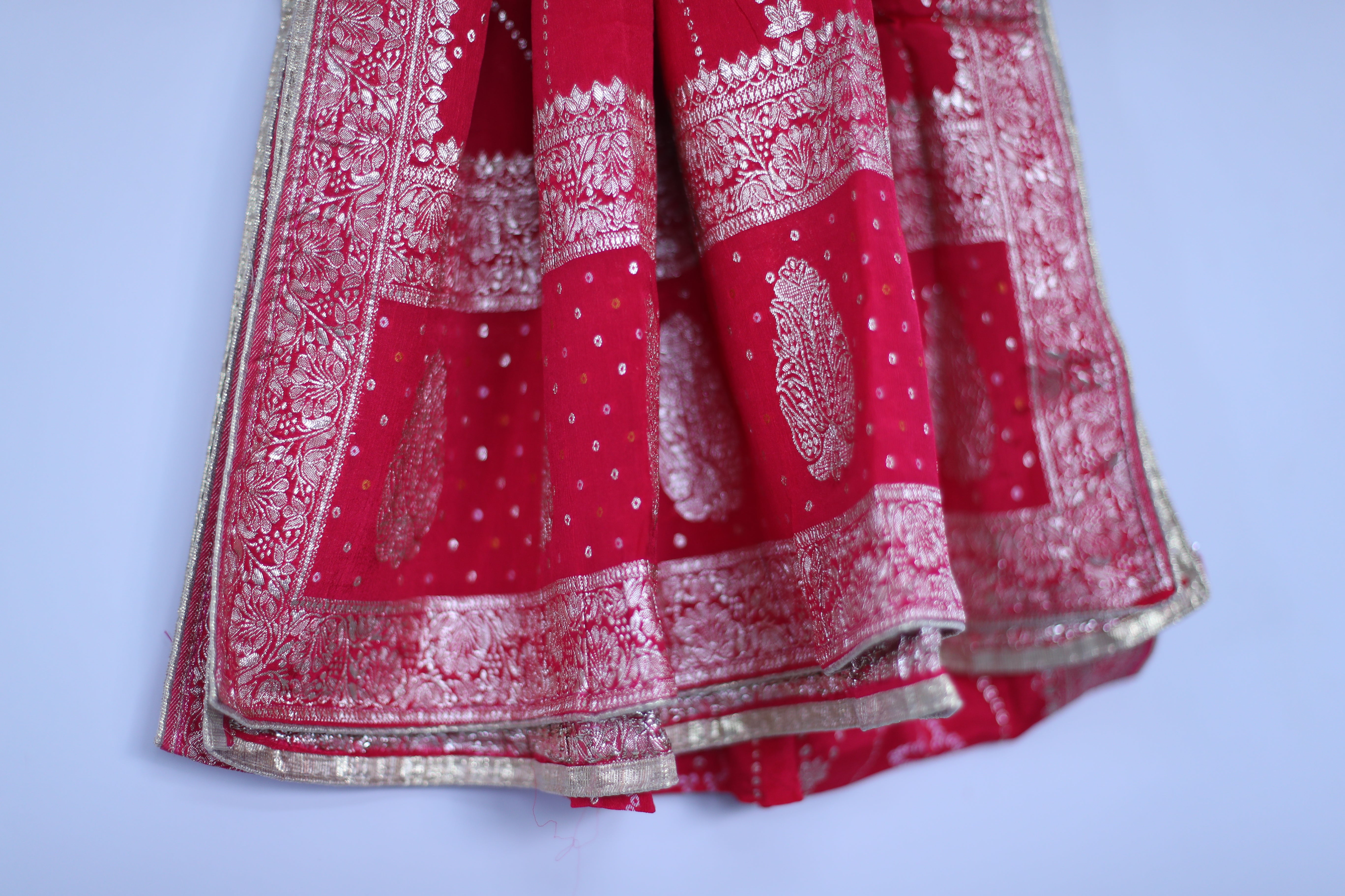 Pure Chinon Bandhini Banarasi Dupatta - Cherry Rani