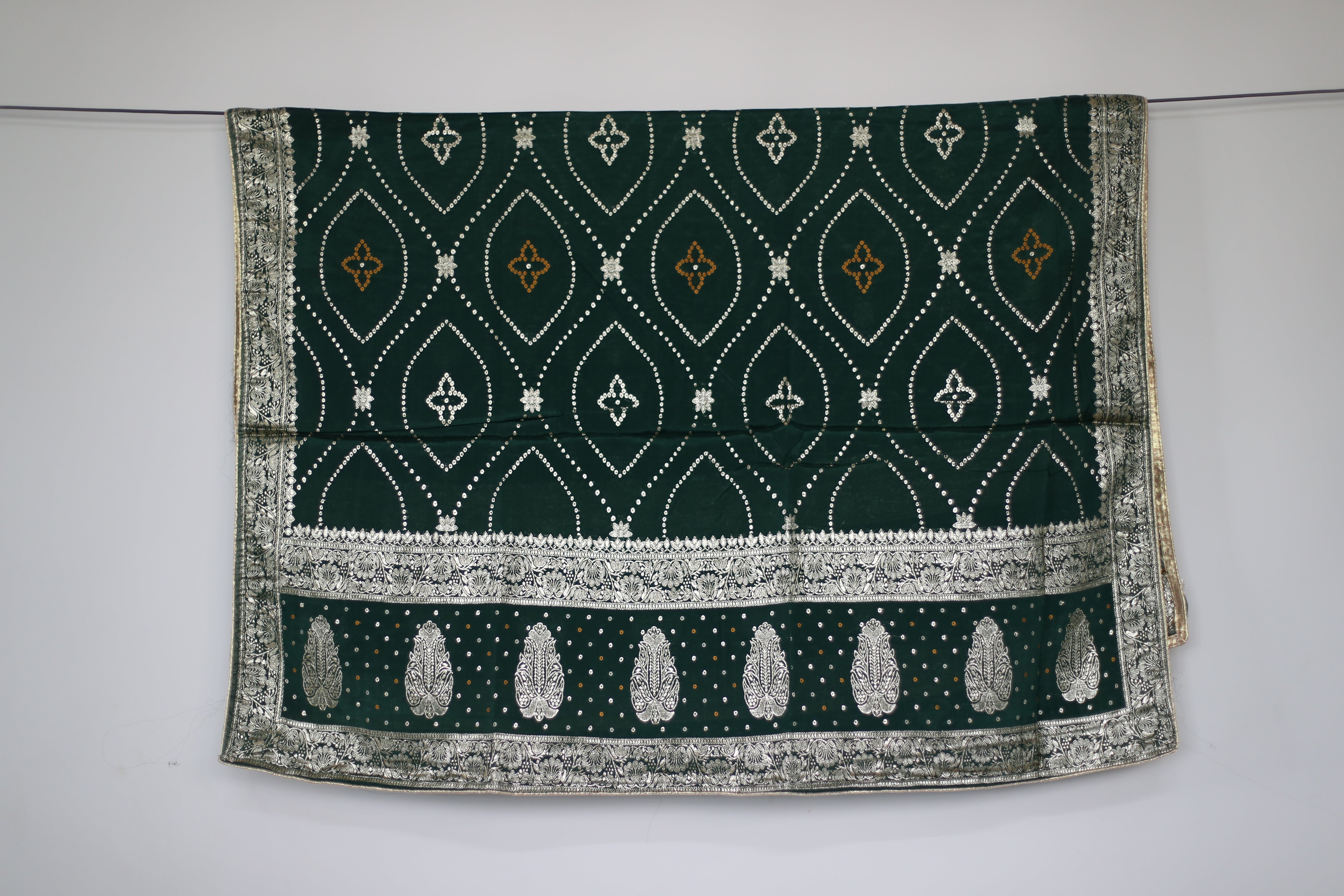 Pure Chinon Bandhini Banarasi Dupatta - Green