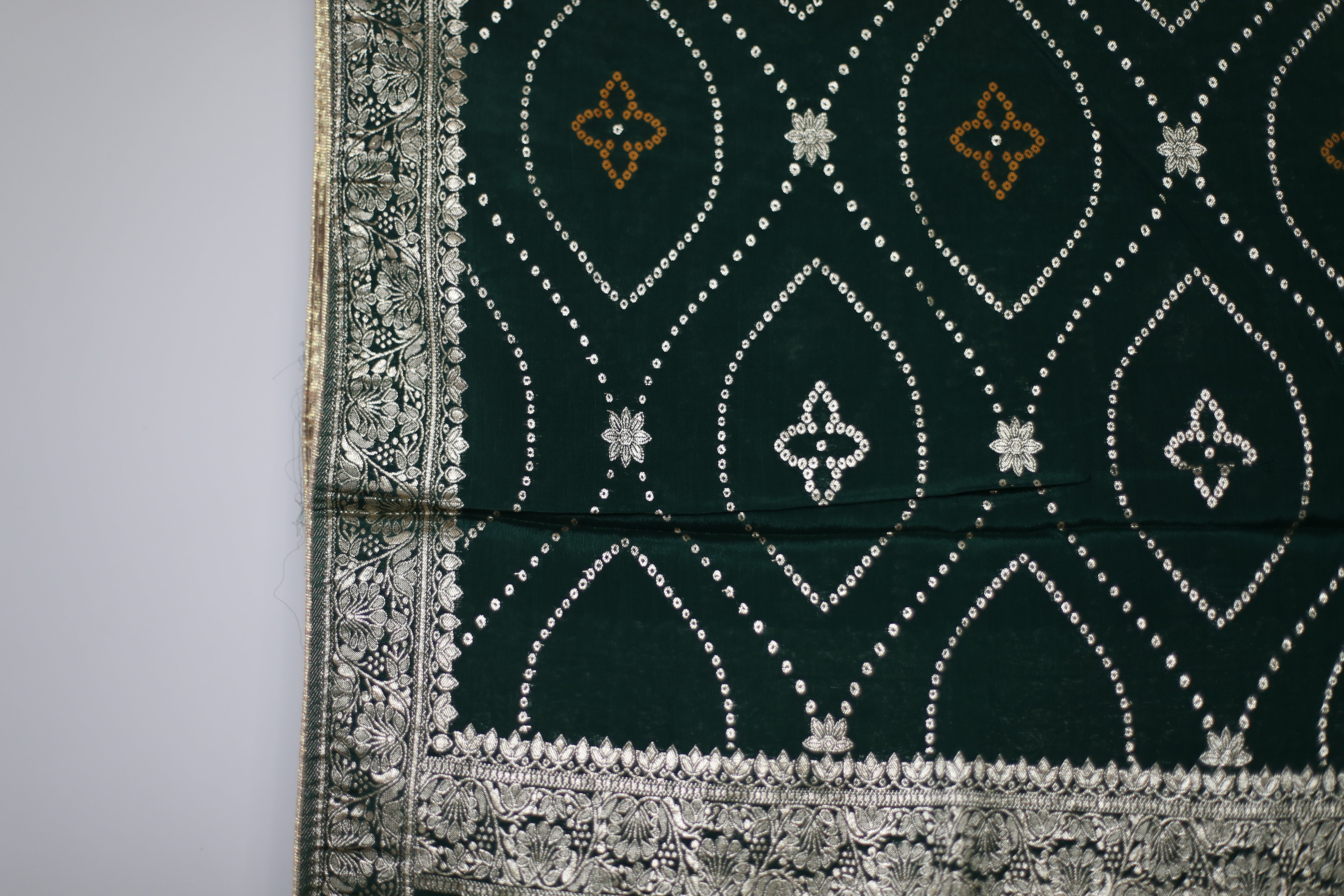 Pure Chinon Bandhini Banarasi Dupatta - Green