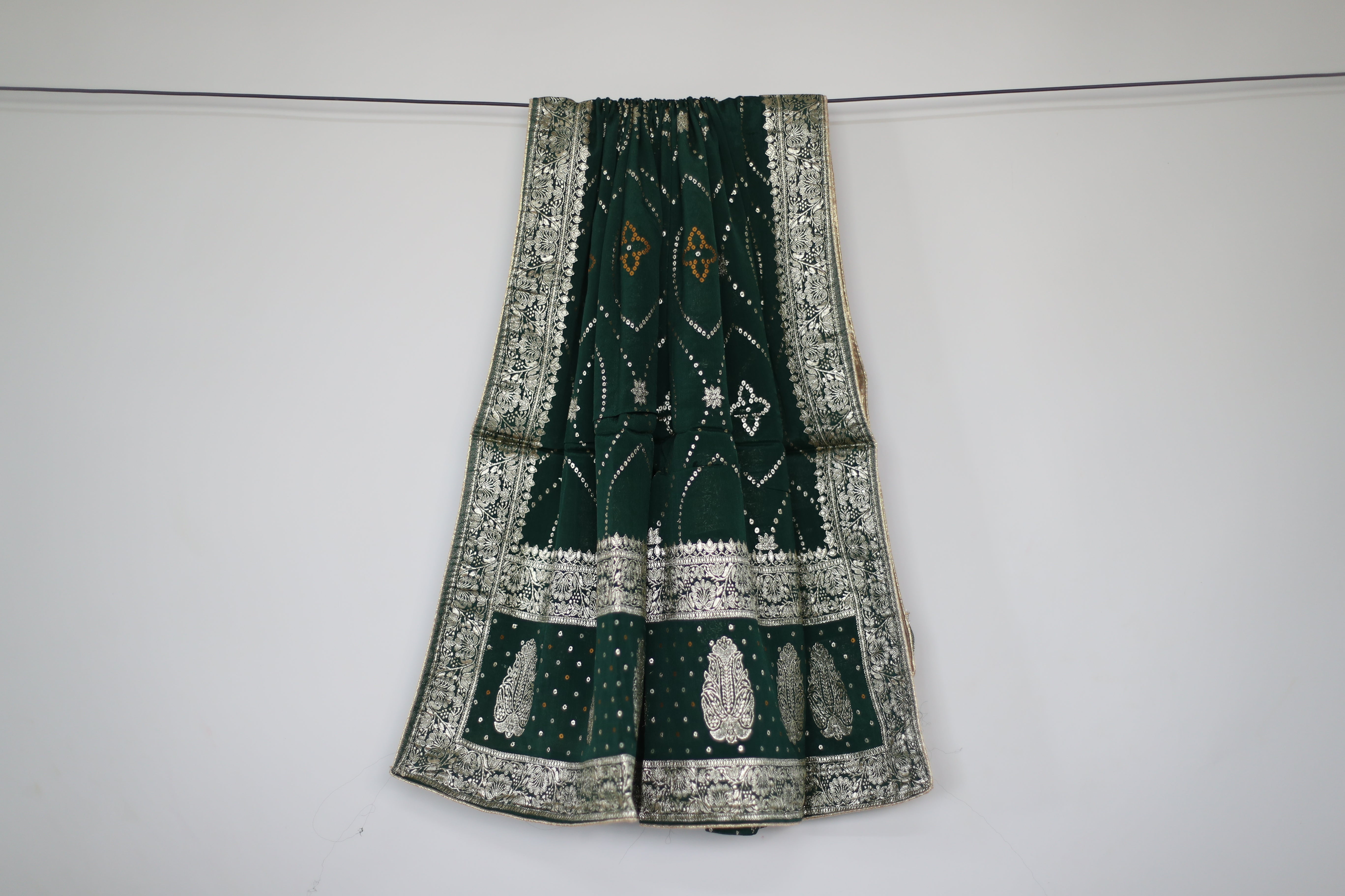 Pure Chinon Bandhini Banarasi Dupatta - Green