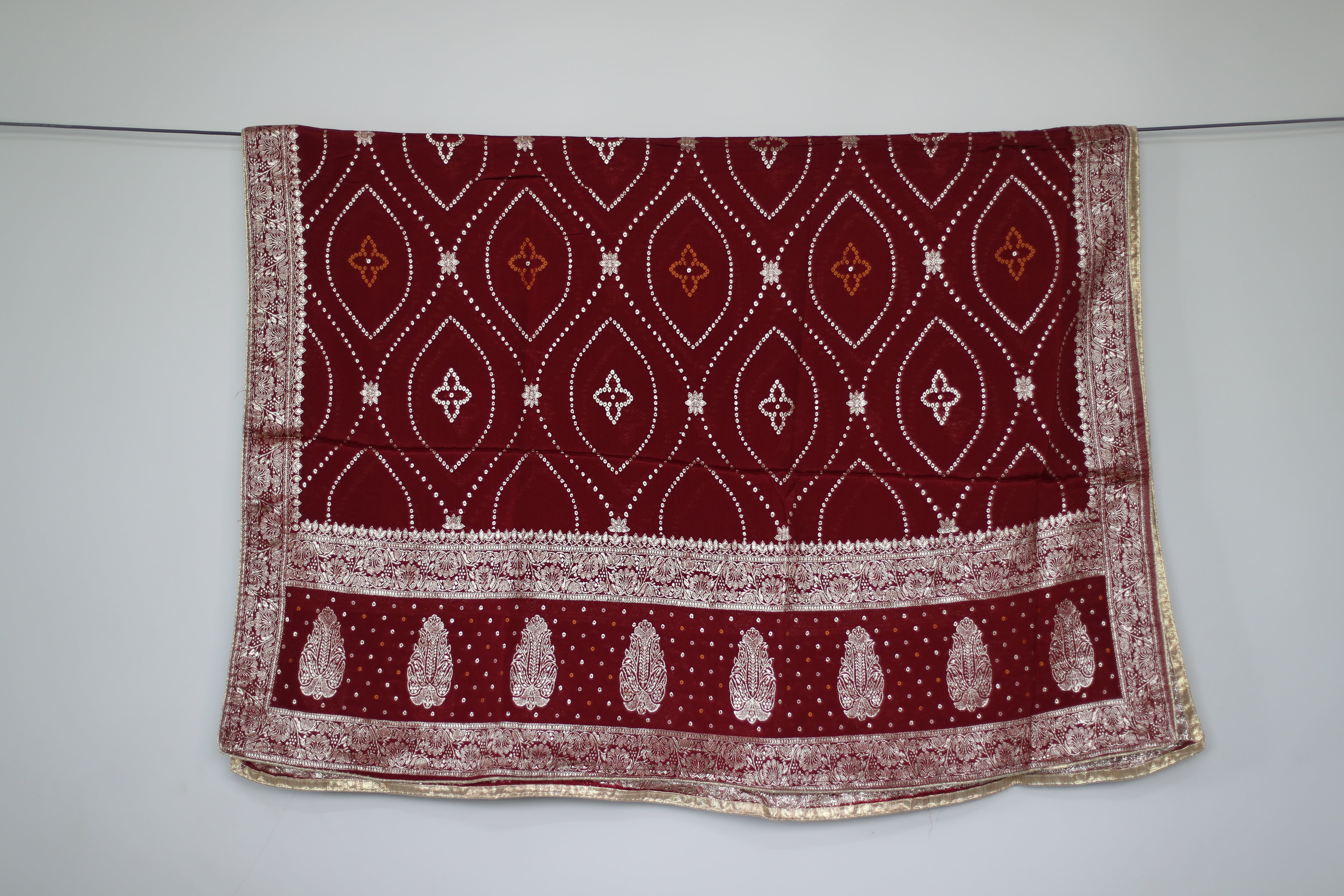 Pure Chinon Bandhini Banarasi Dupatta - Maroon