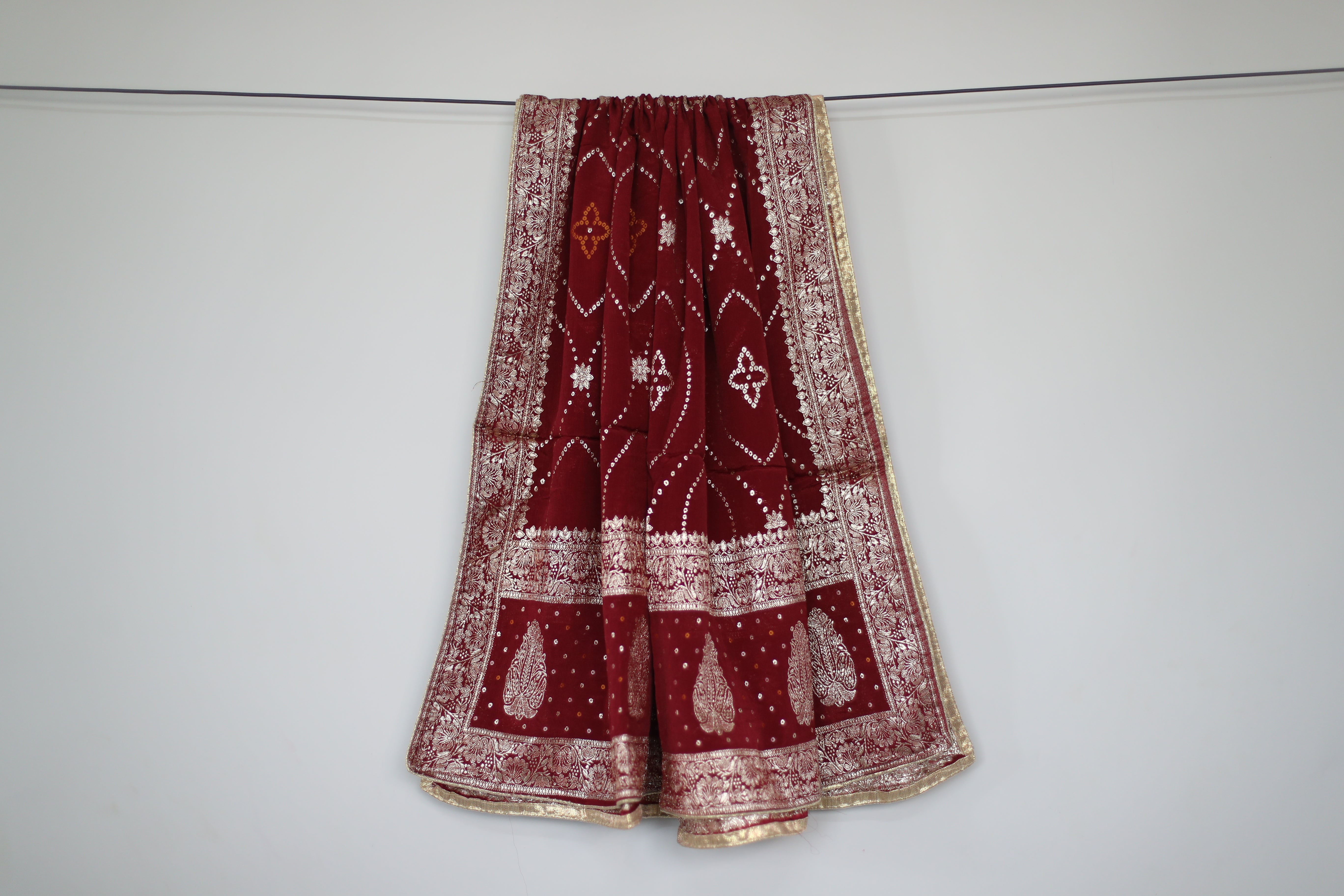 Pure Chinon Bandhini Banarasi Dupatta - Maroon
