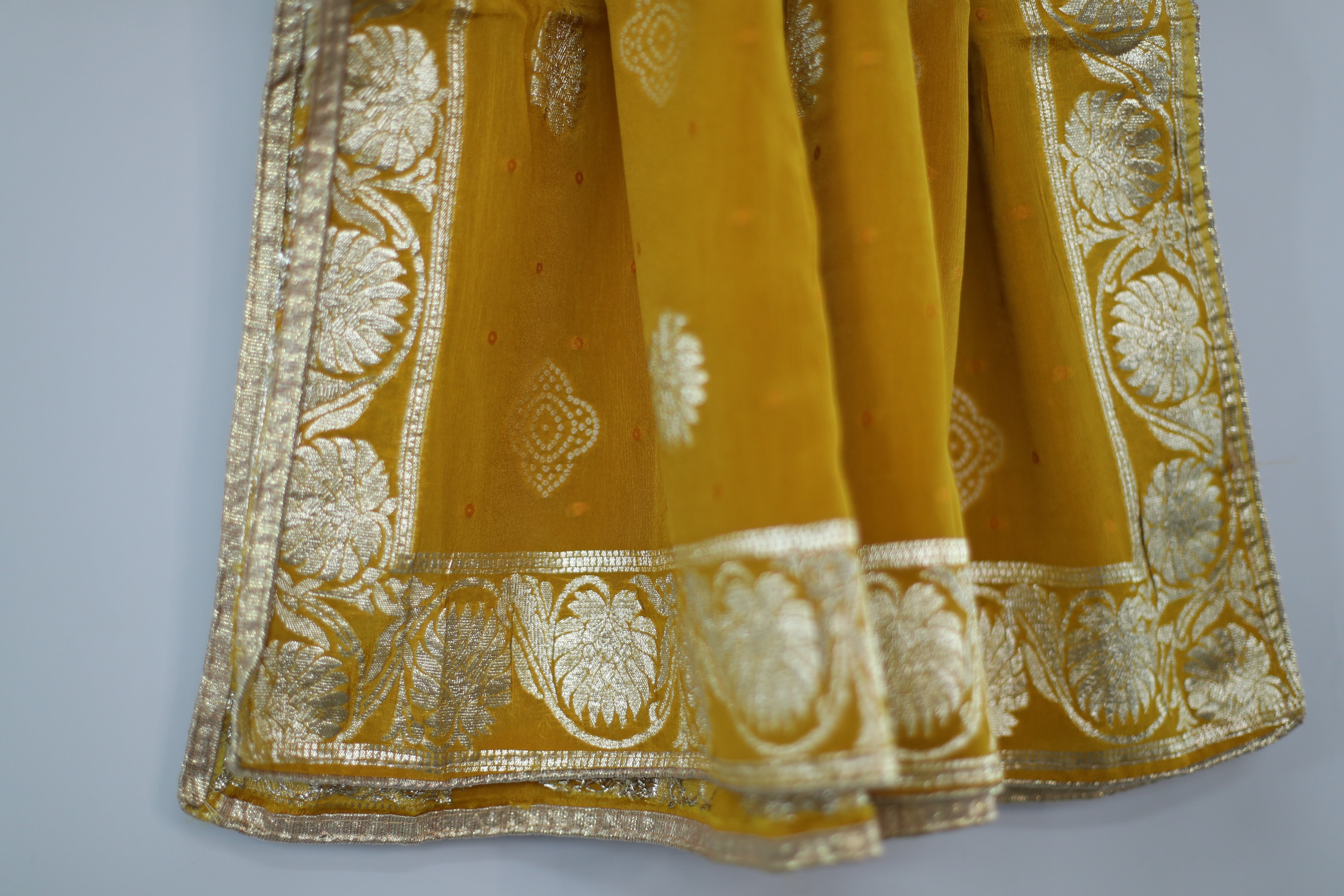 Pure Chinon Bandhini Banarasi Dupatta - Yellow
