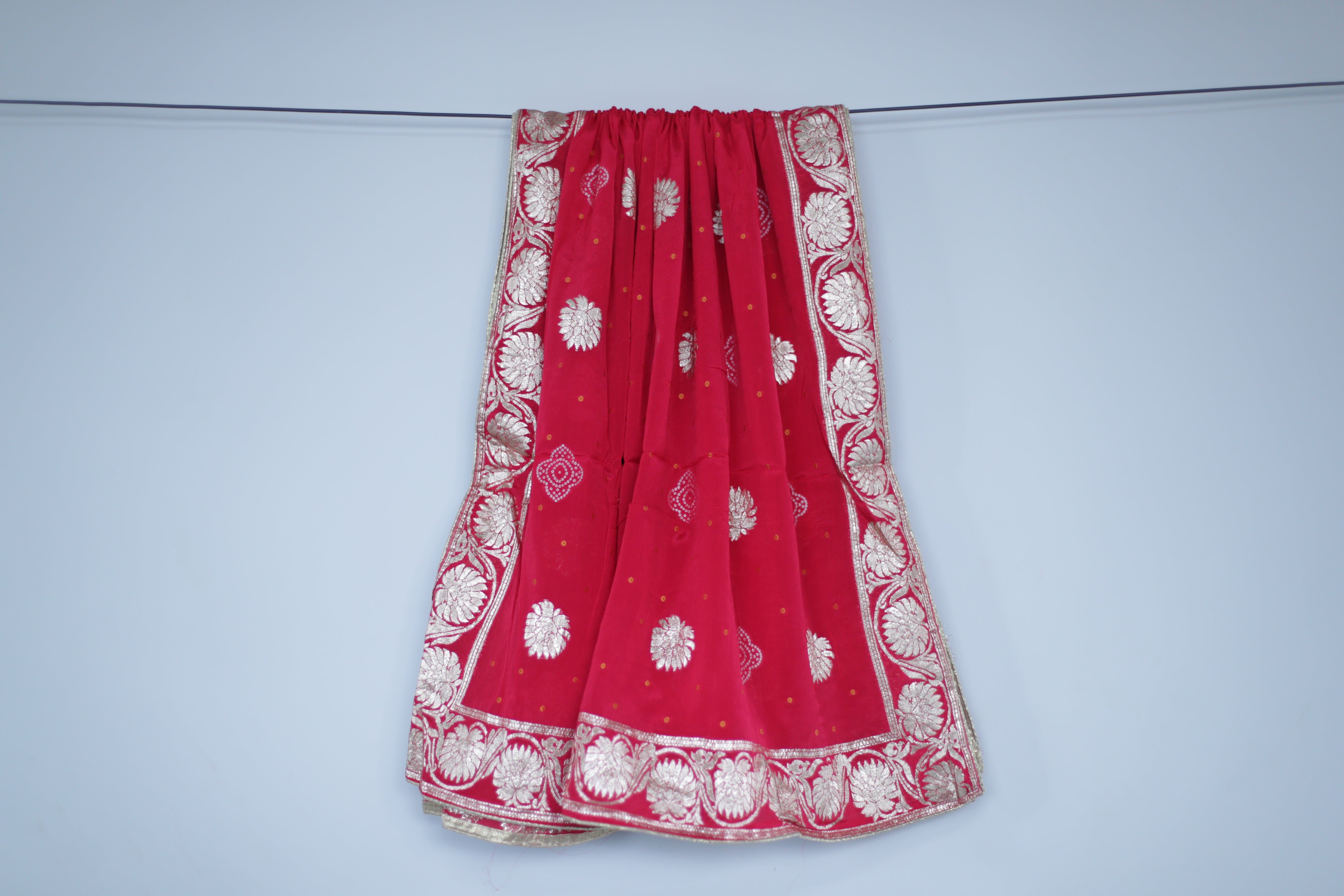 Pure Chinon Bandhini Banarasi Dupatta - Cherry Rani