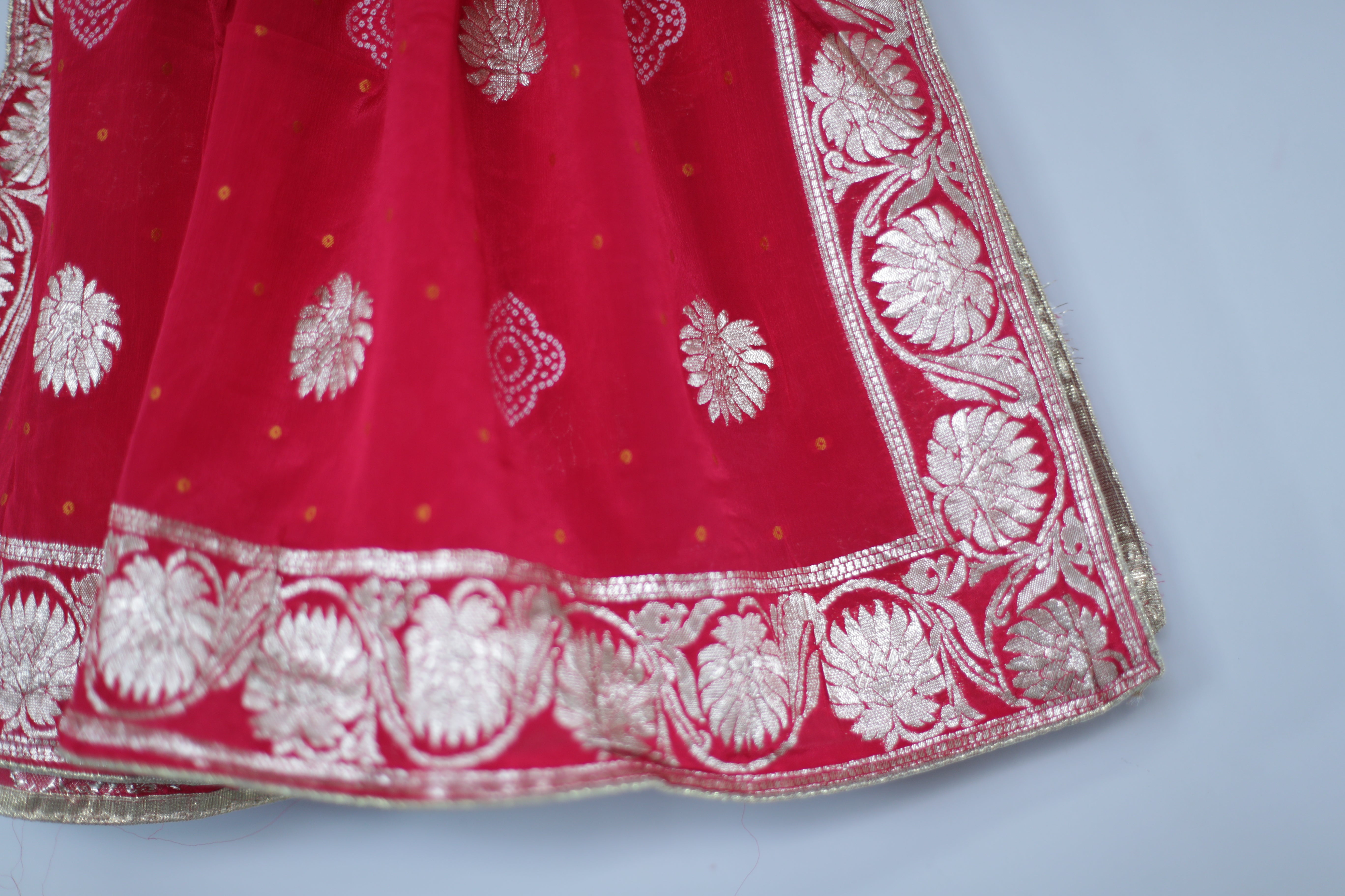 Pure Chinon Bandhini Banarasi Dupatta - Cherry Rani