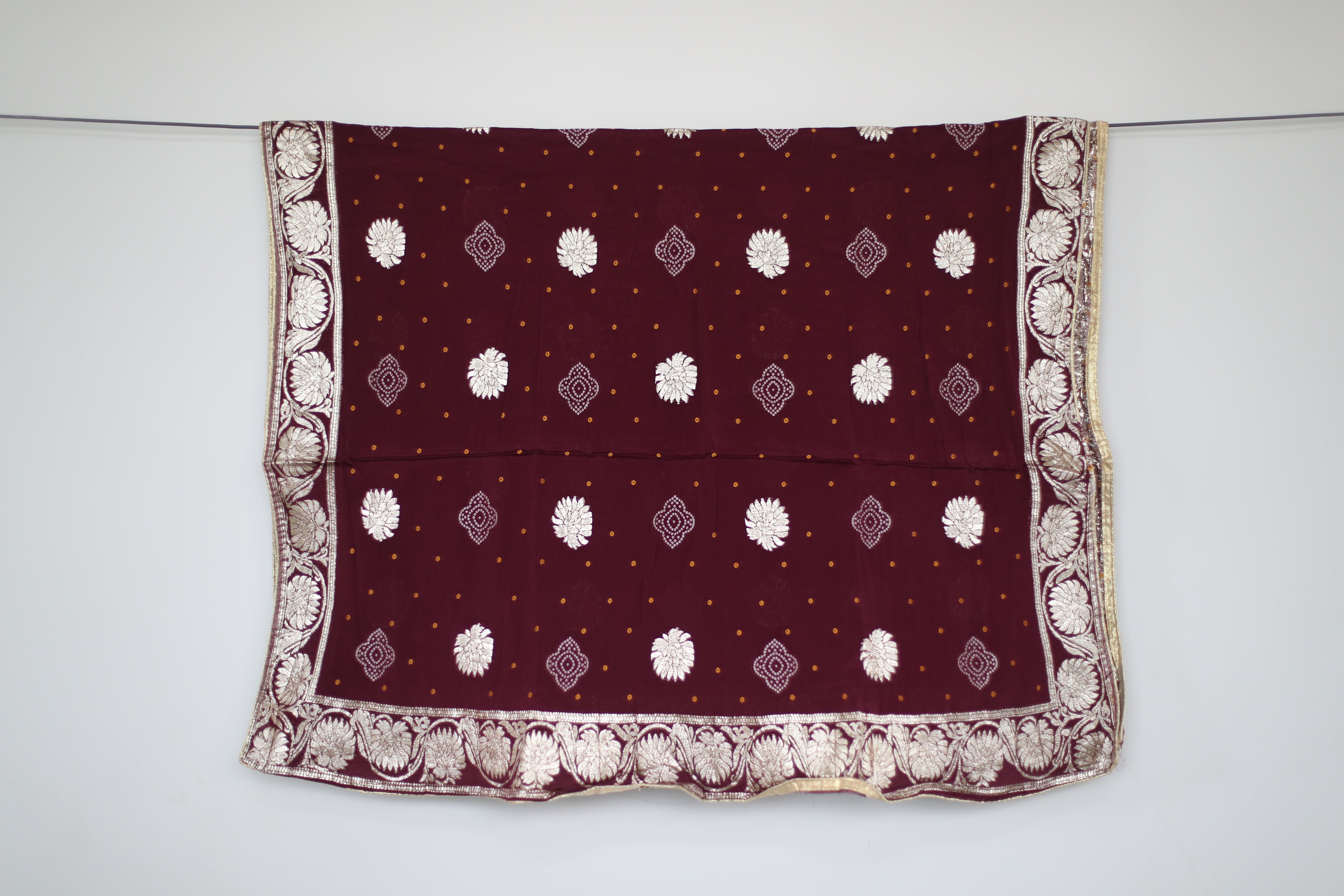 Pure Chinon Bandhini Banarasi Dupatta - Wine