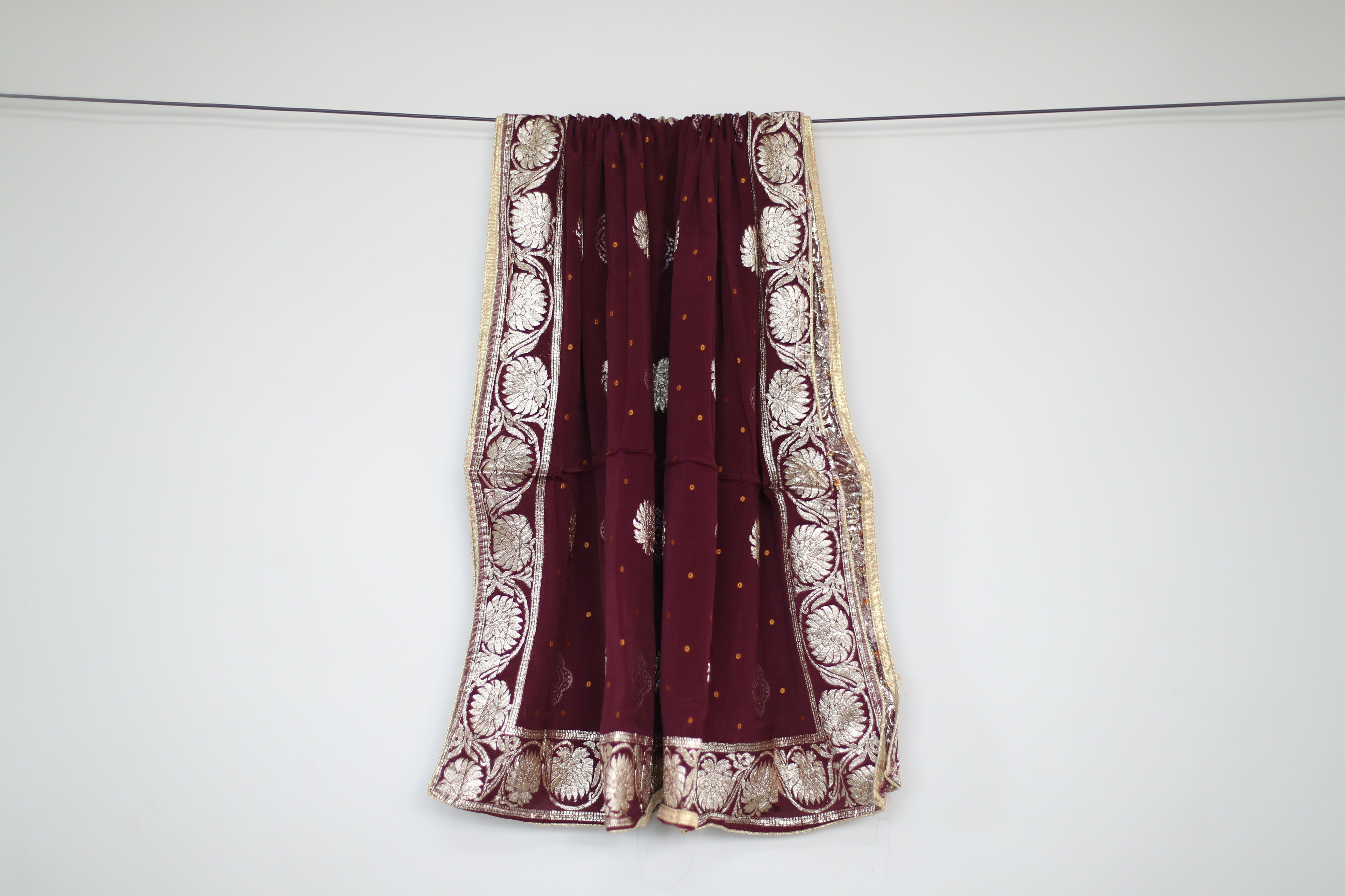 Pure Chinon Bandhini Banarasi Dupatta - Wine