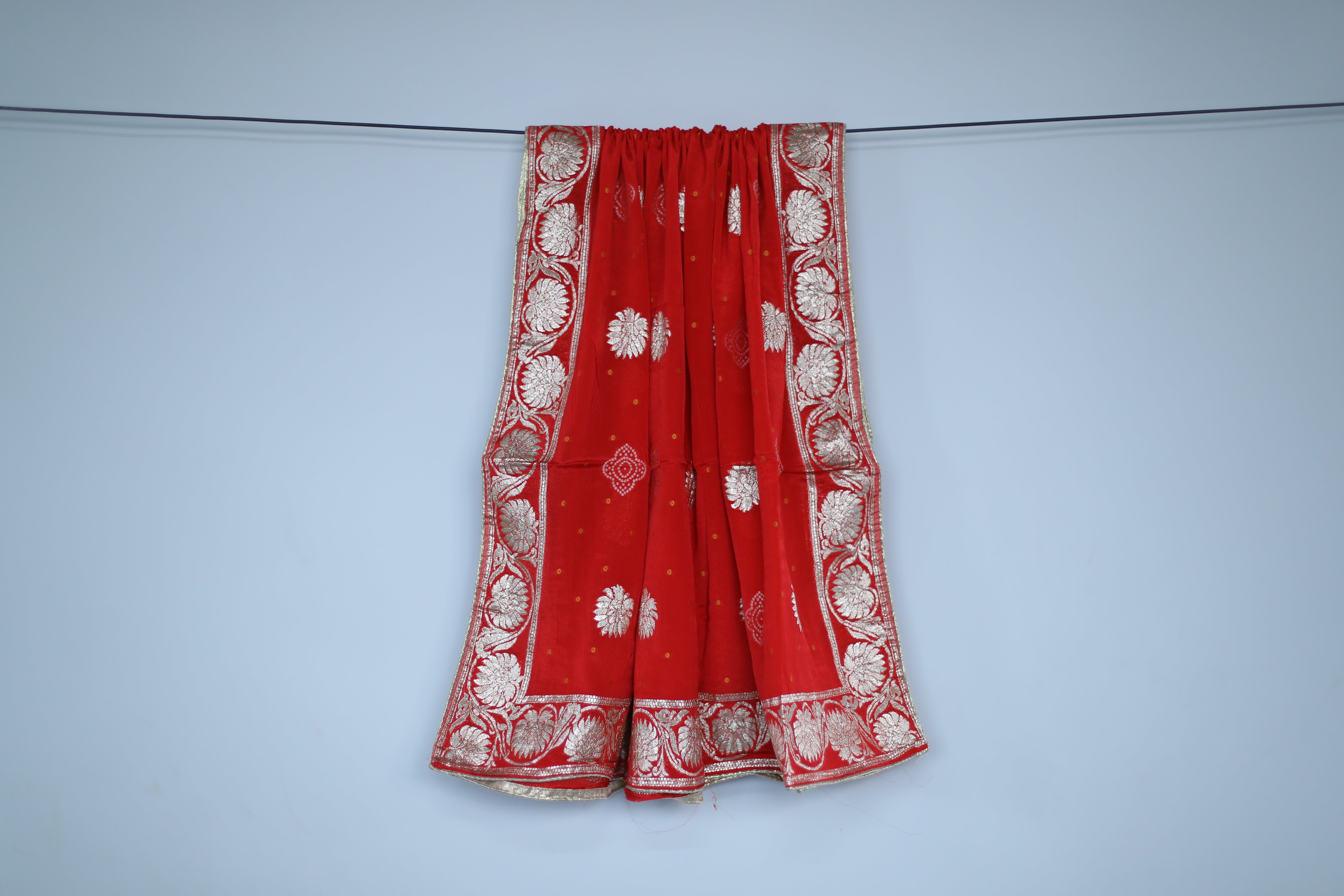 Pure Chinon Bandhini Banarasi Dupatta - Red