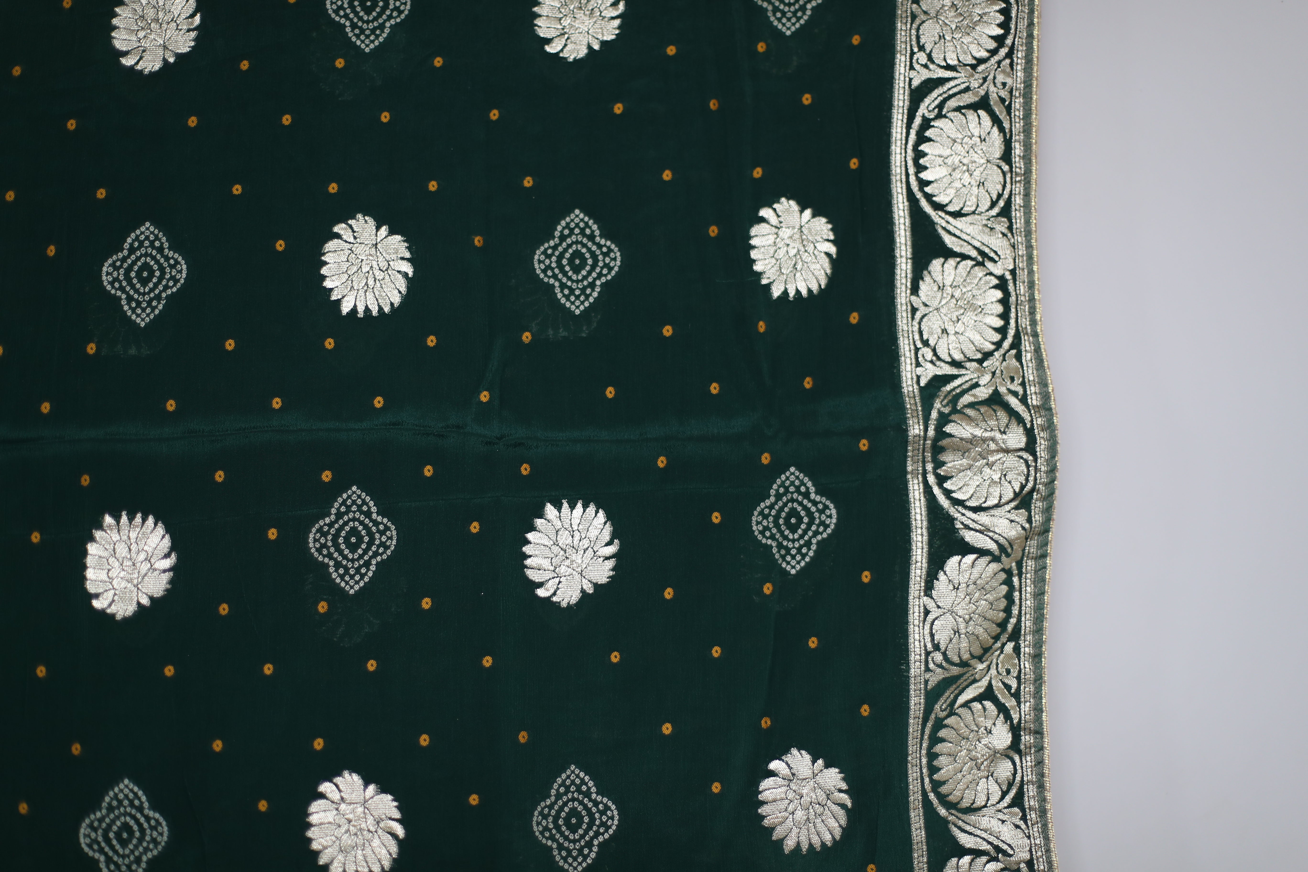 Pure Chinon Bandhini Banarasi Dupatta - Green
