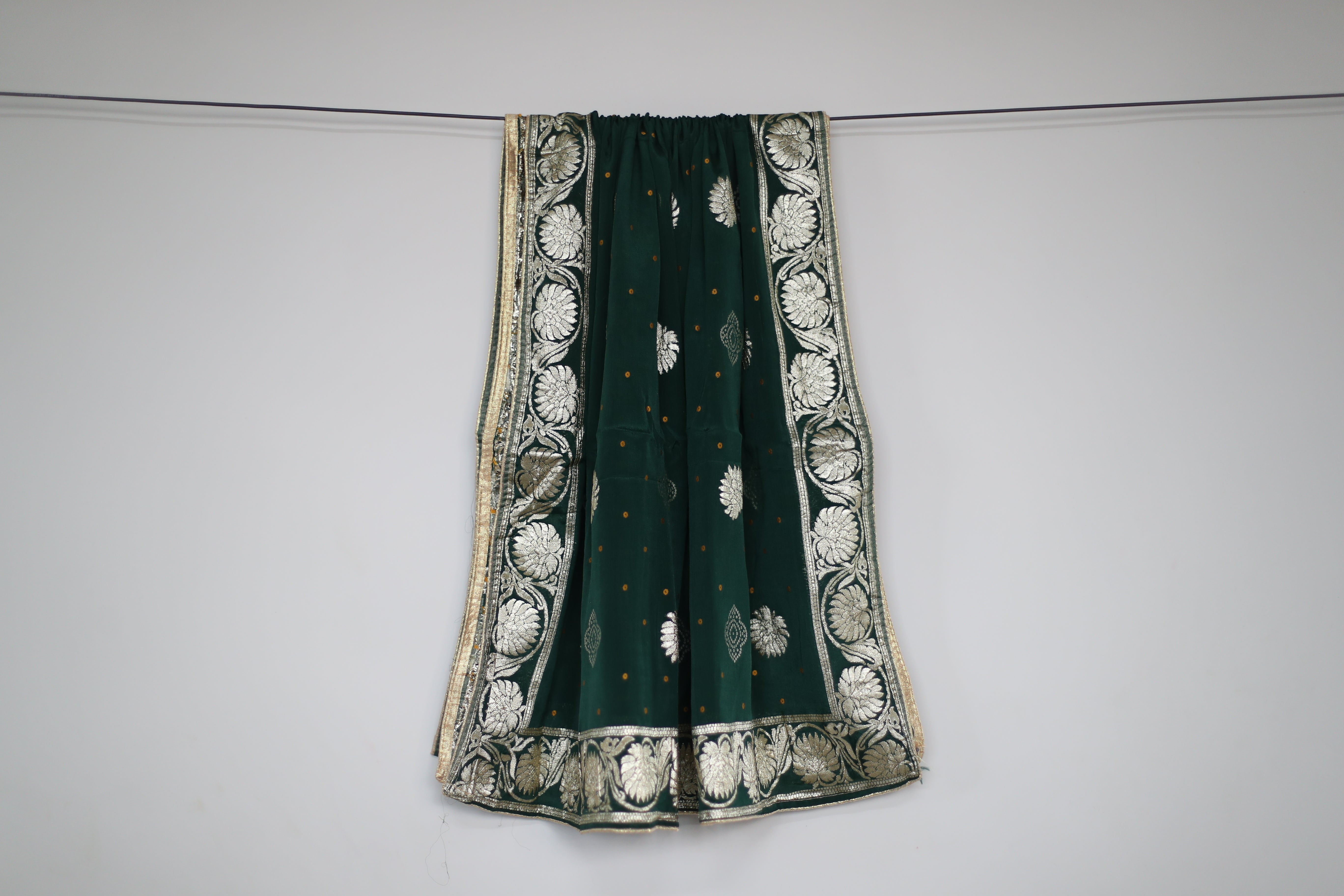 Pure Chinon Bandhini Banarasi Dupatta - Green