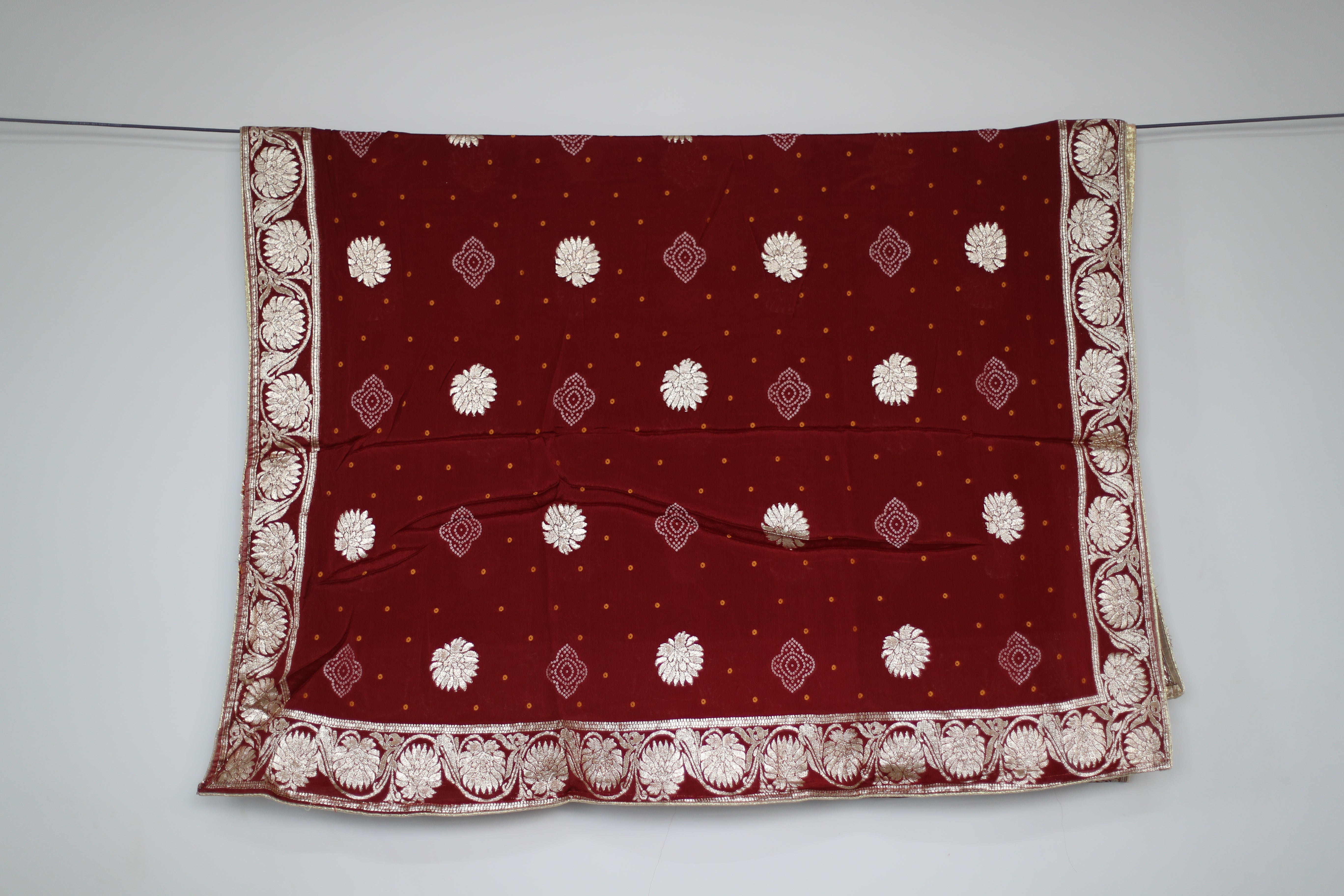 Pure Chinon Bandhini Banarasi Dupatta - Maroon