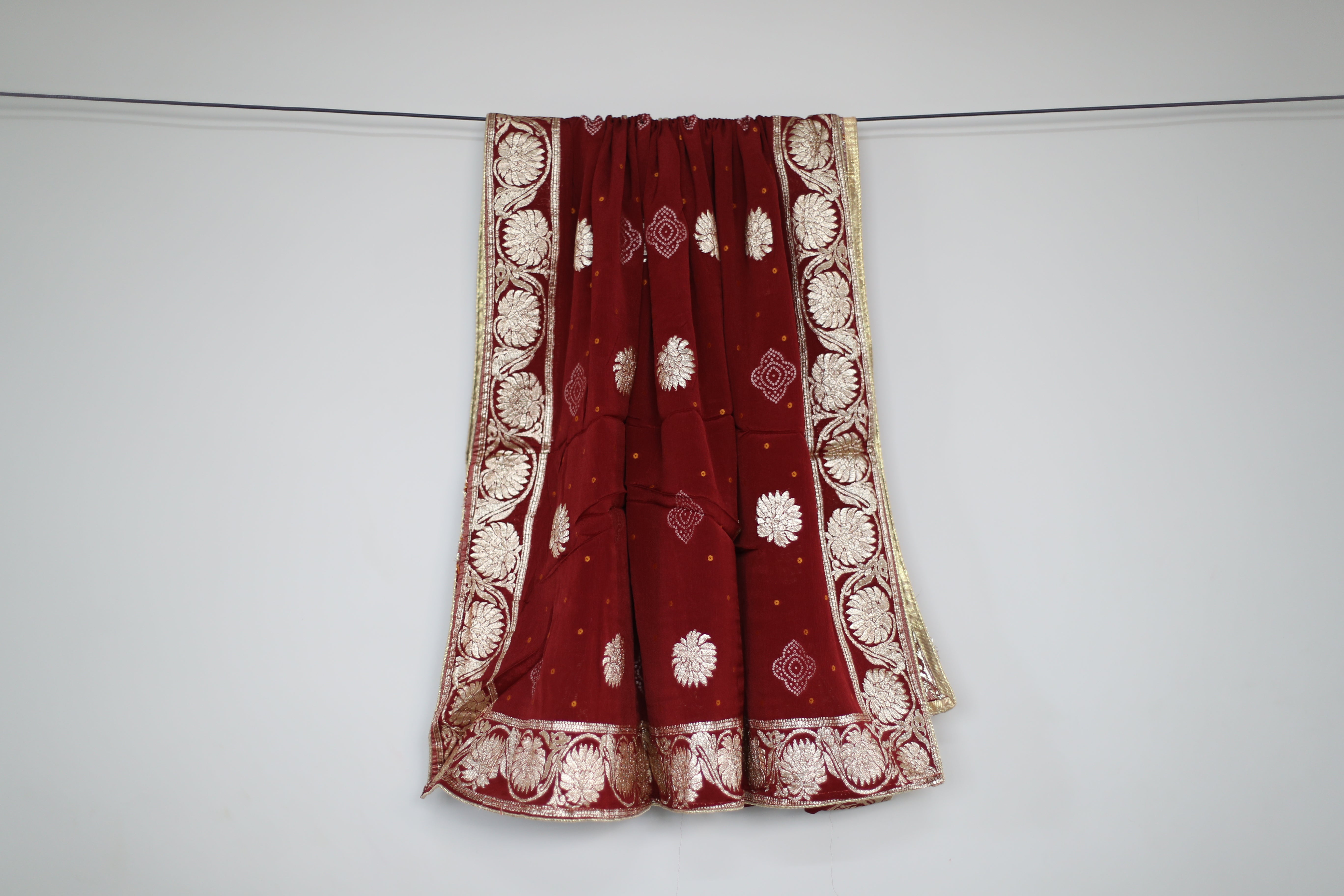 Pure Chinon Bandhini Banarasi Dupatta - Maroon