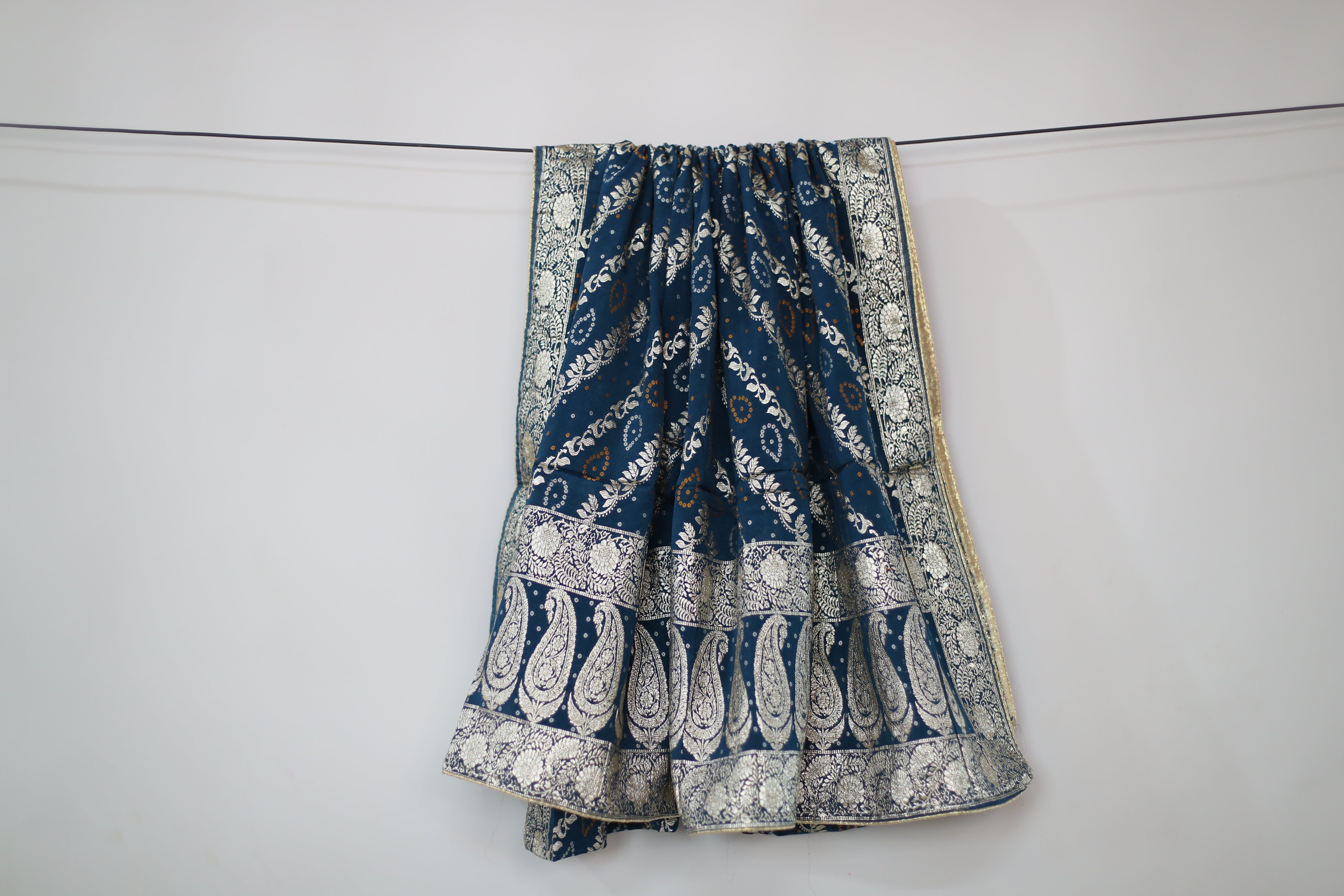 Pure Chinon Banarasi Dupatta - Peacock Blue