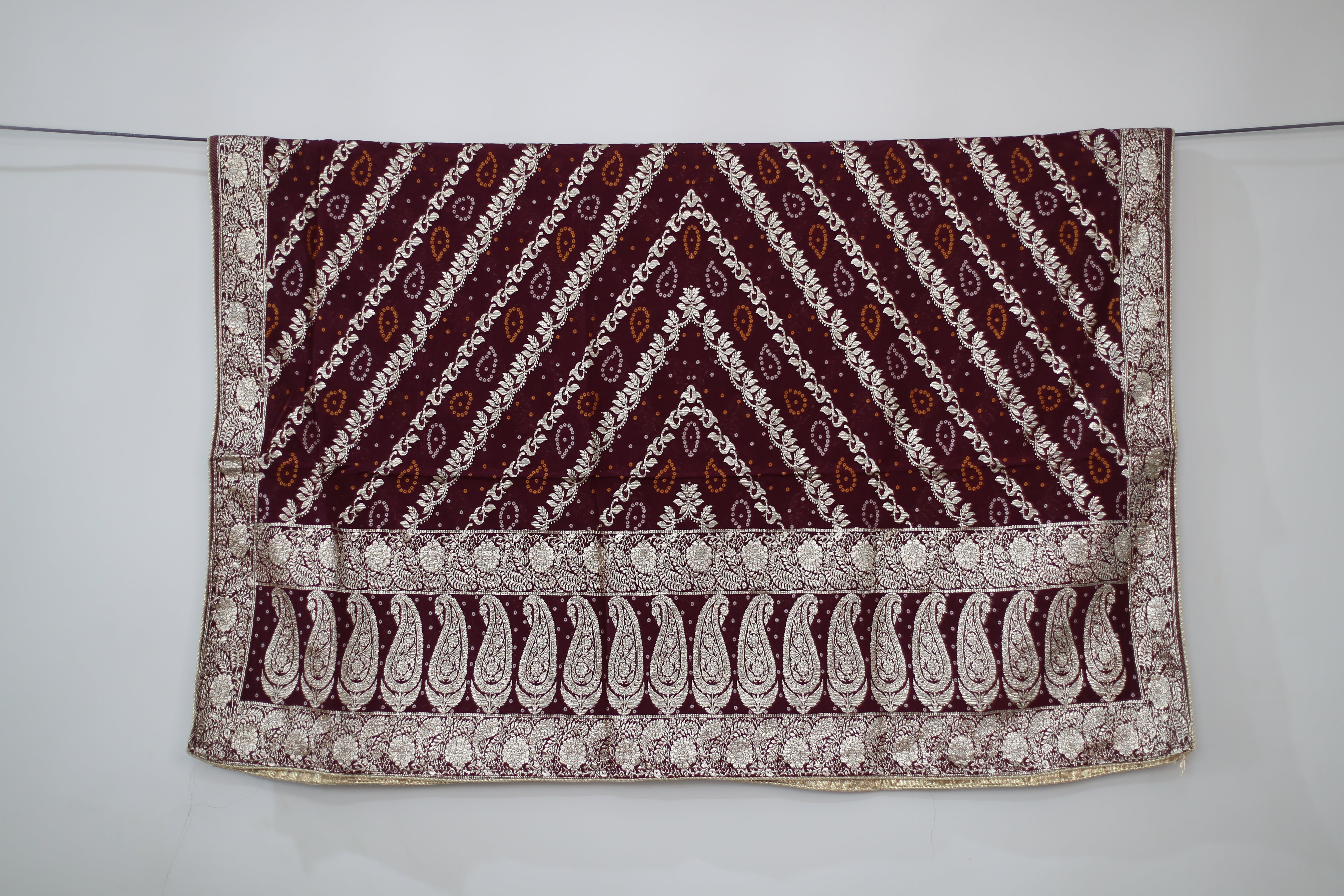 Pure Chinon Banarasi Dupatta - Wine