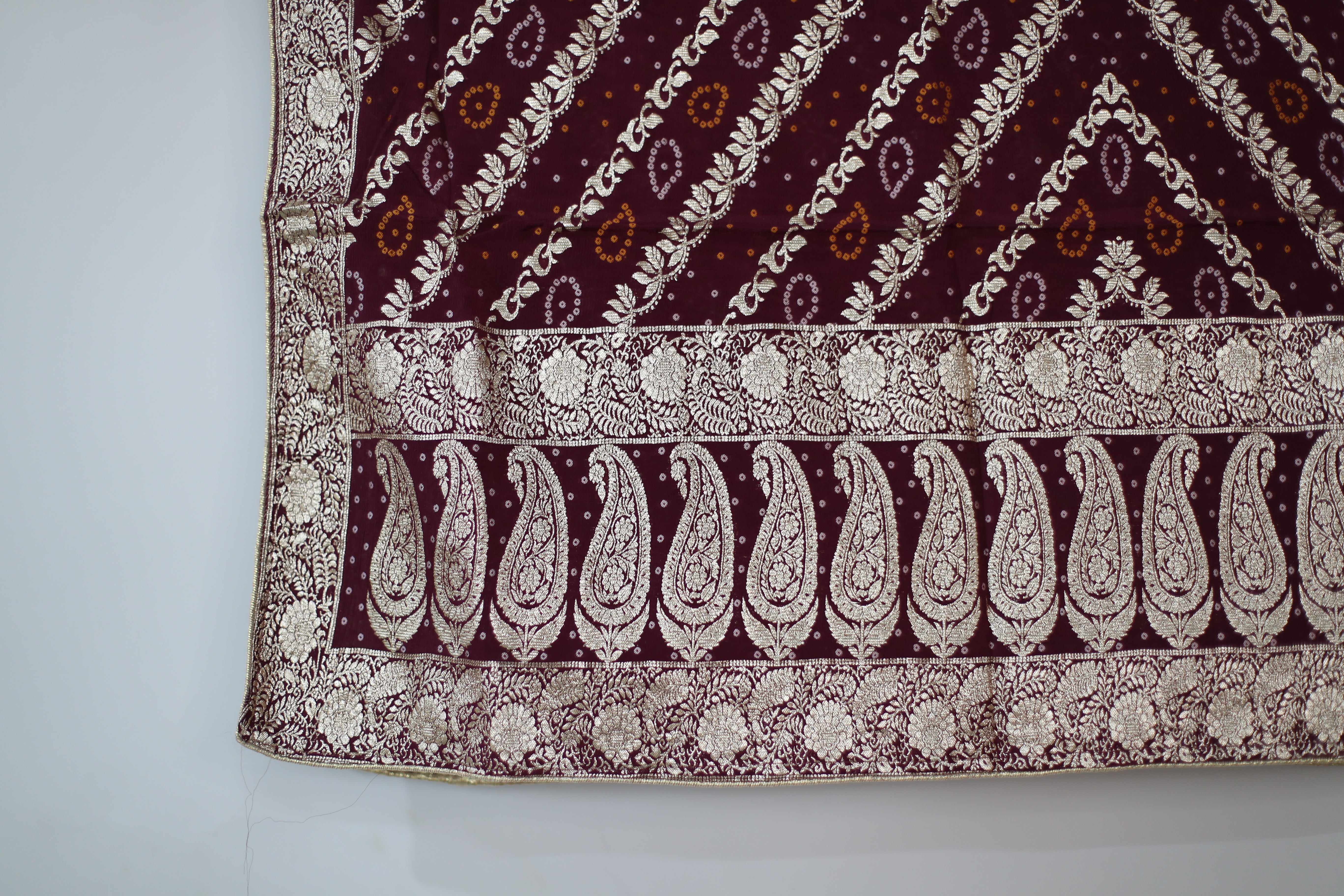 Pure Chinon Banarasi Dupatta - Wine