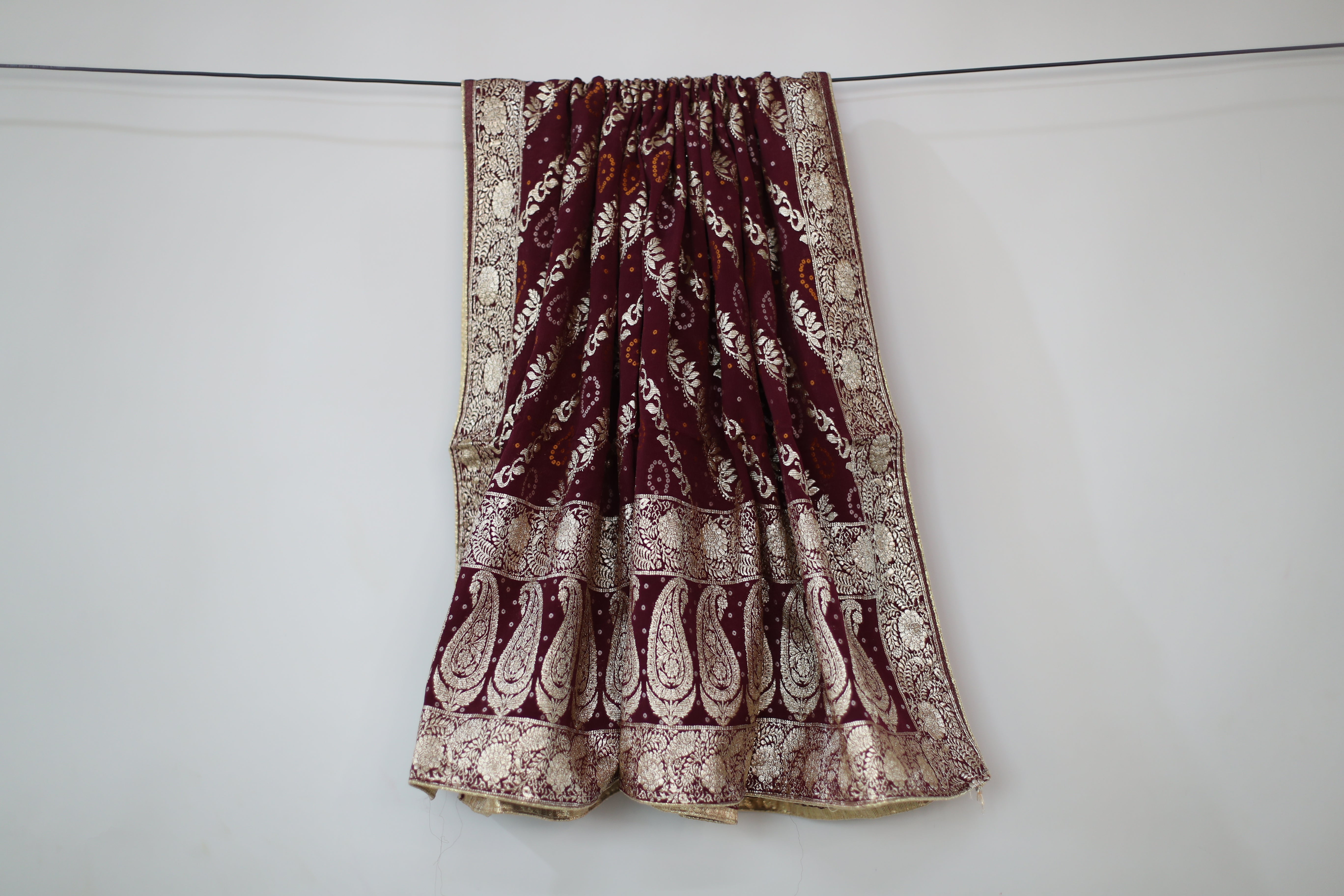 Pure Chinon Banarasi Dupatta - Wine