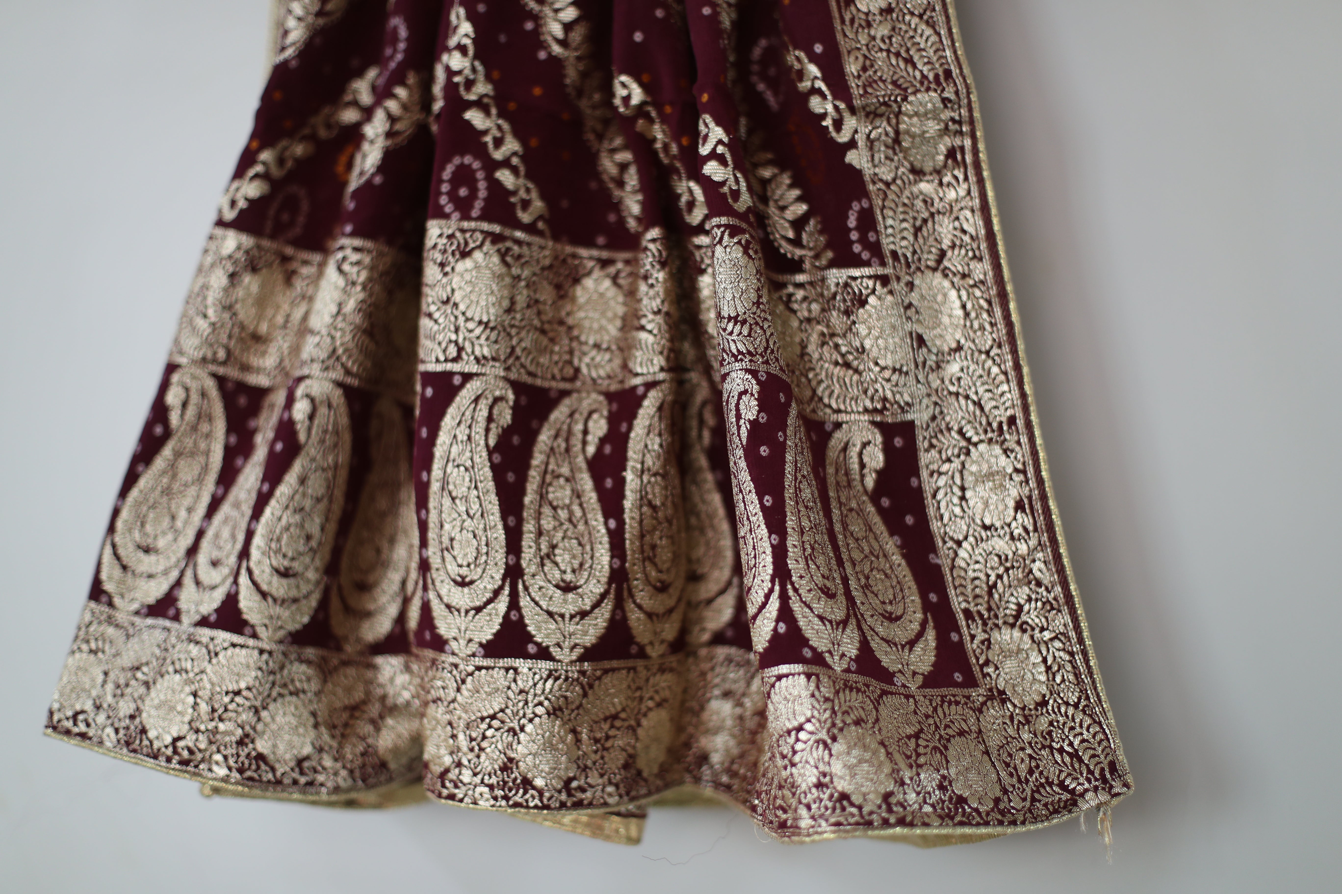 Pure Chinon Banarasi Dupatta - Wine