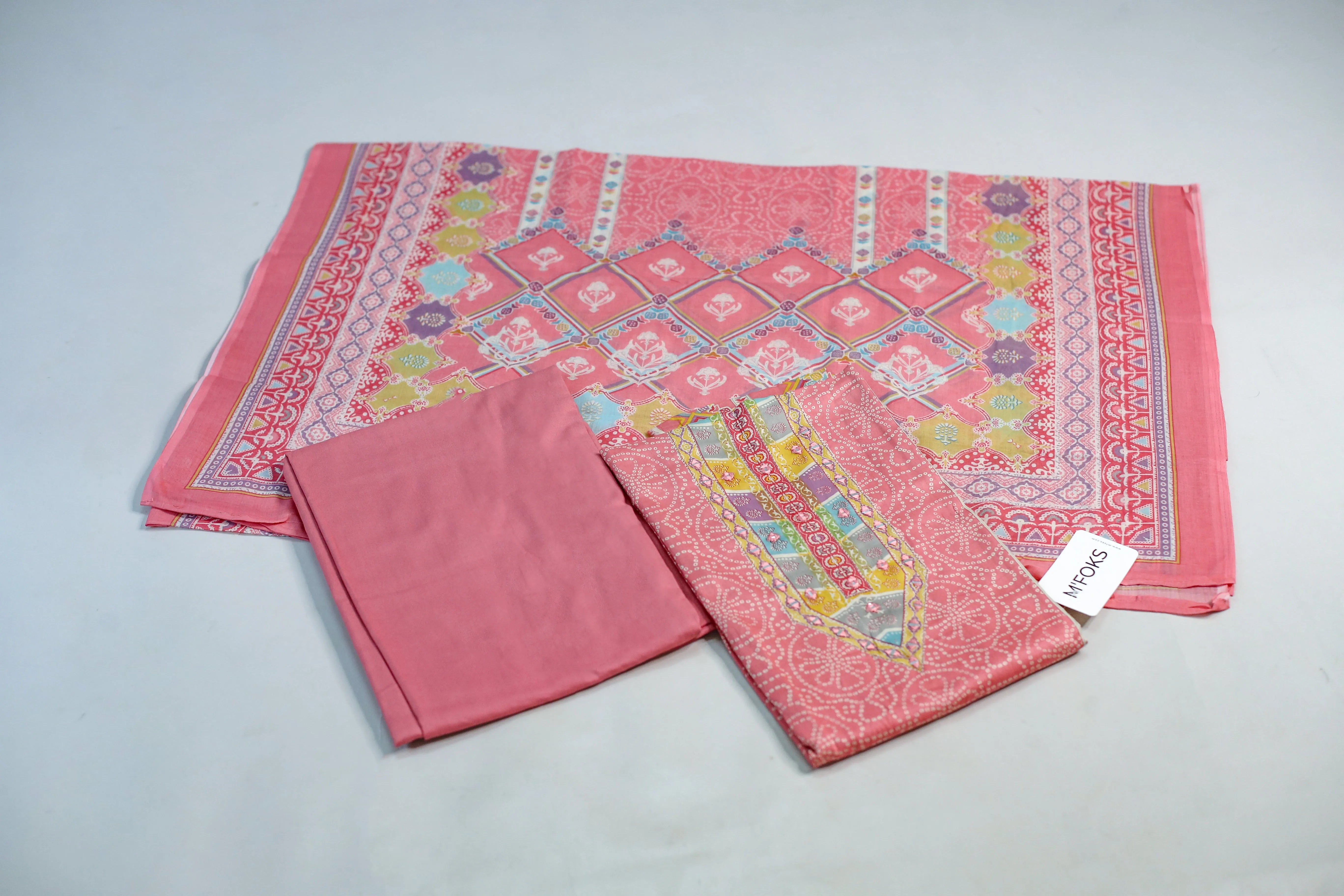 Giza Cotton Digital Bandhani Unstitched Suit Set