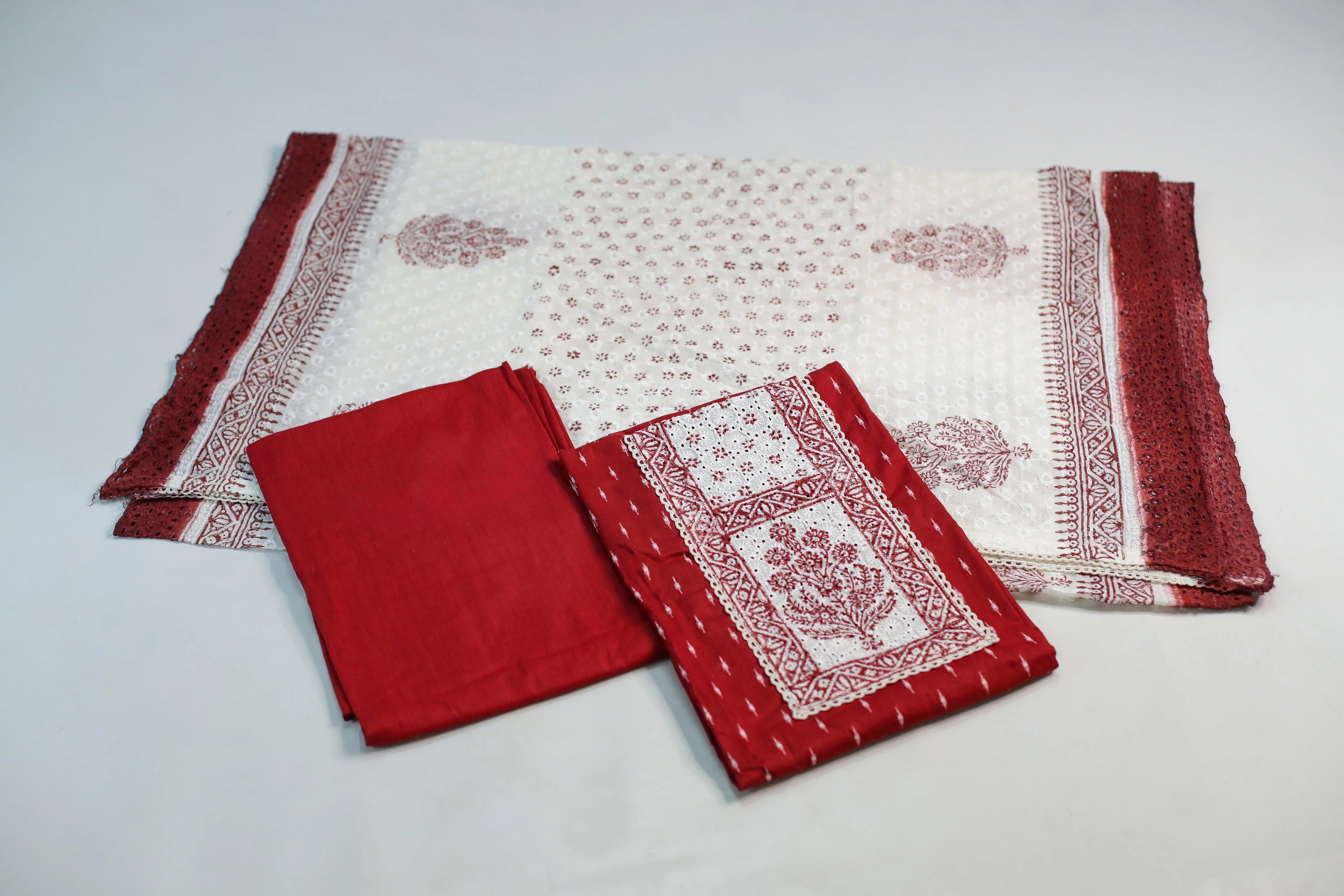 Cotton Woven Unstitched Suit With Lucknowi Dupatta