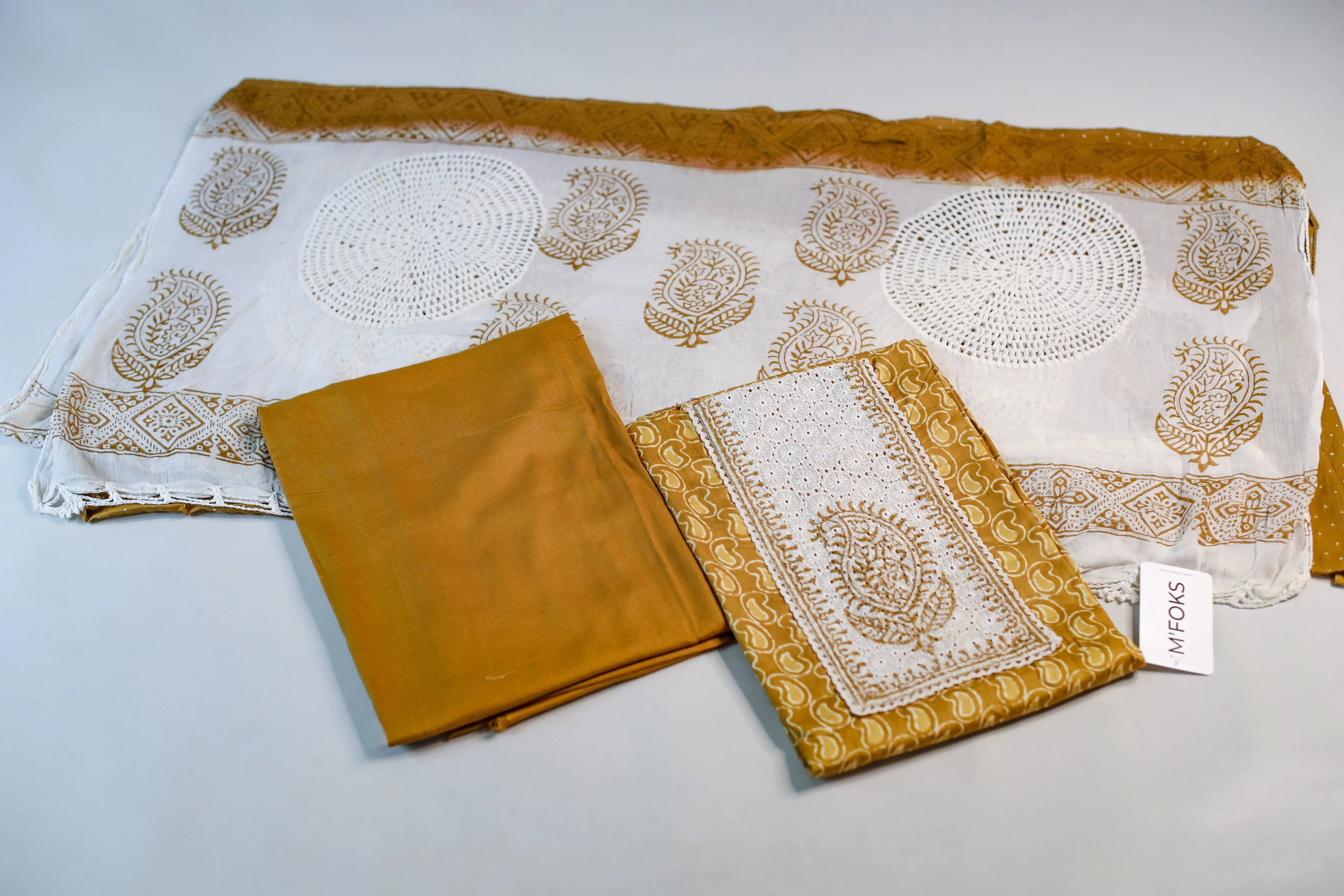 Cotton Satin Unstitched Suit Set with Crochet Dupatta