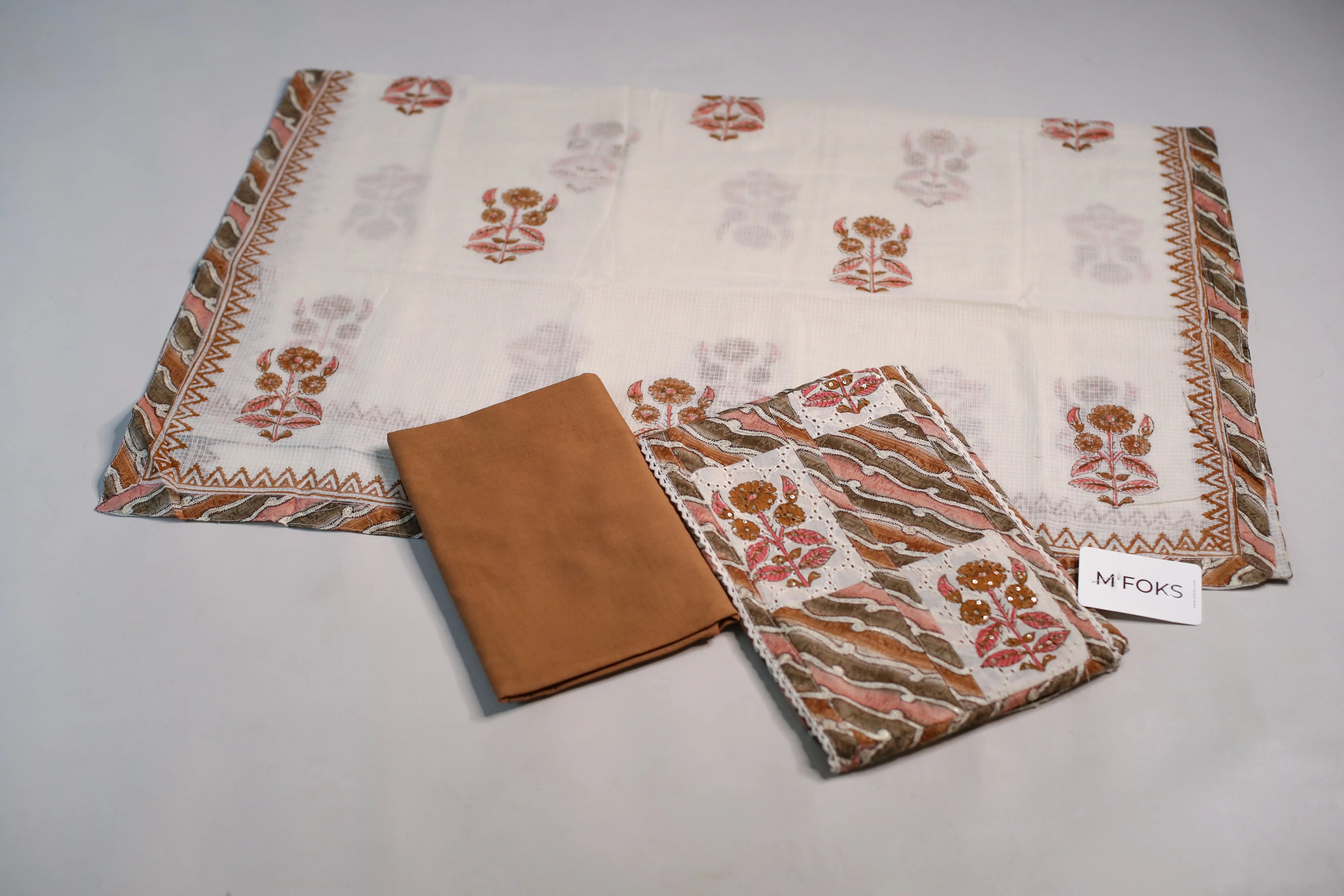 Cotton Hakoba Unstitched Suit Set with Doria Dupatta