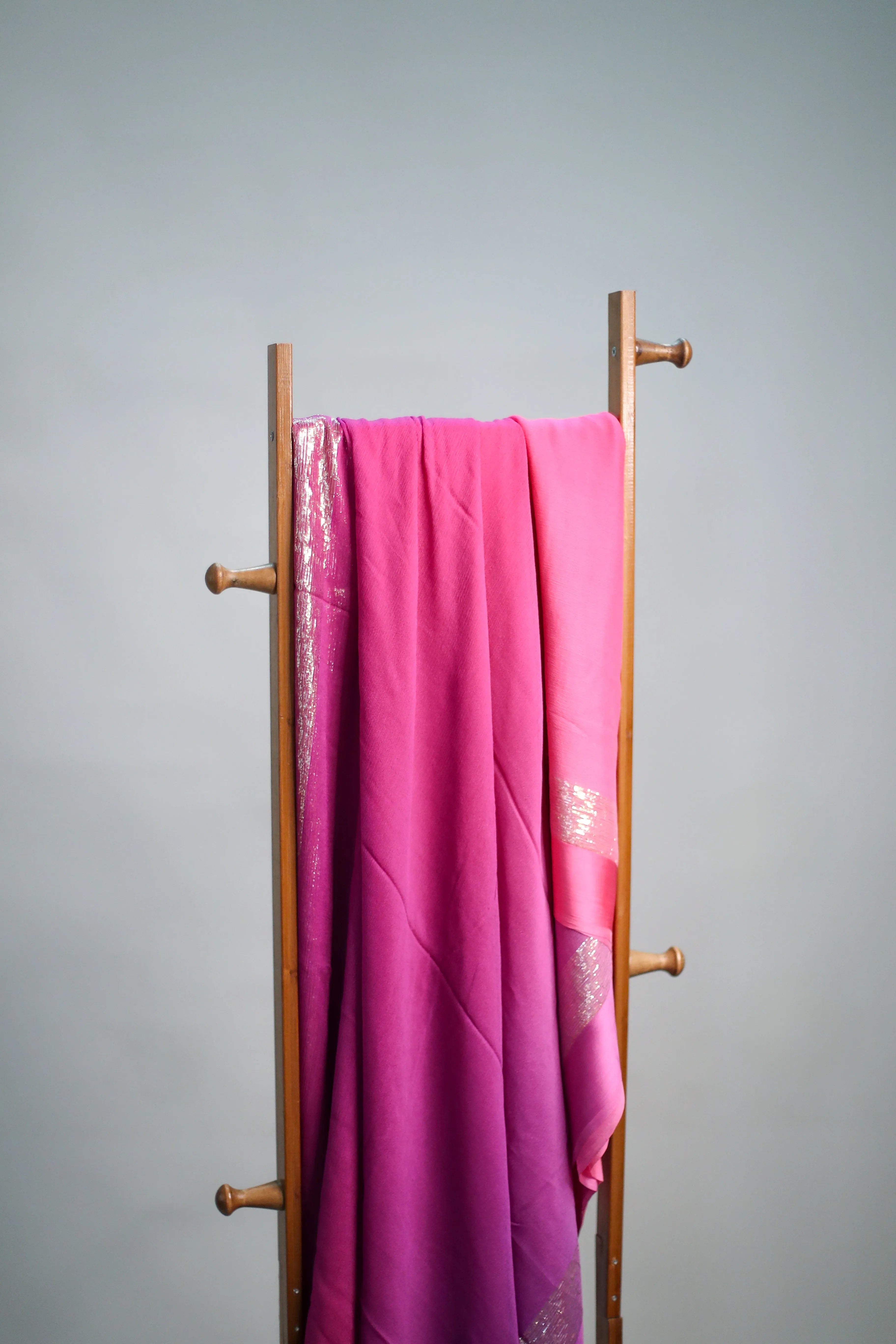 Pure Chinon Ombre Saree Fabric - Pink