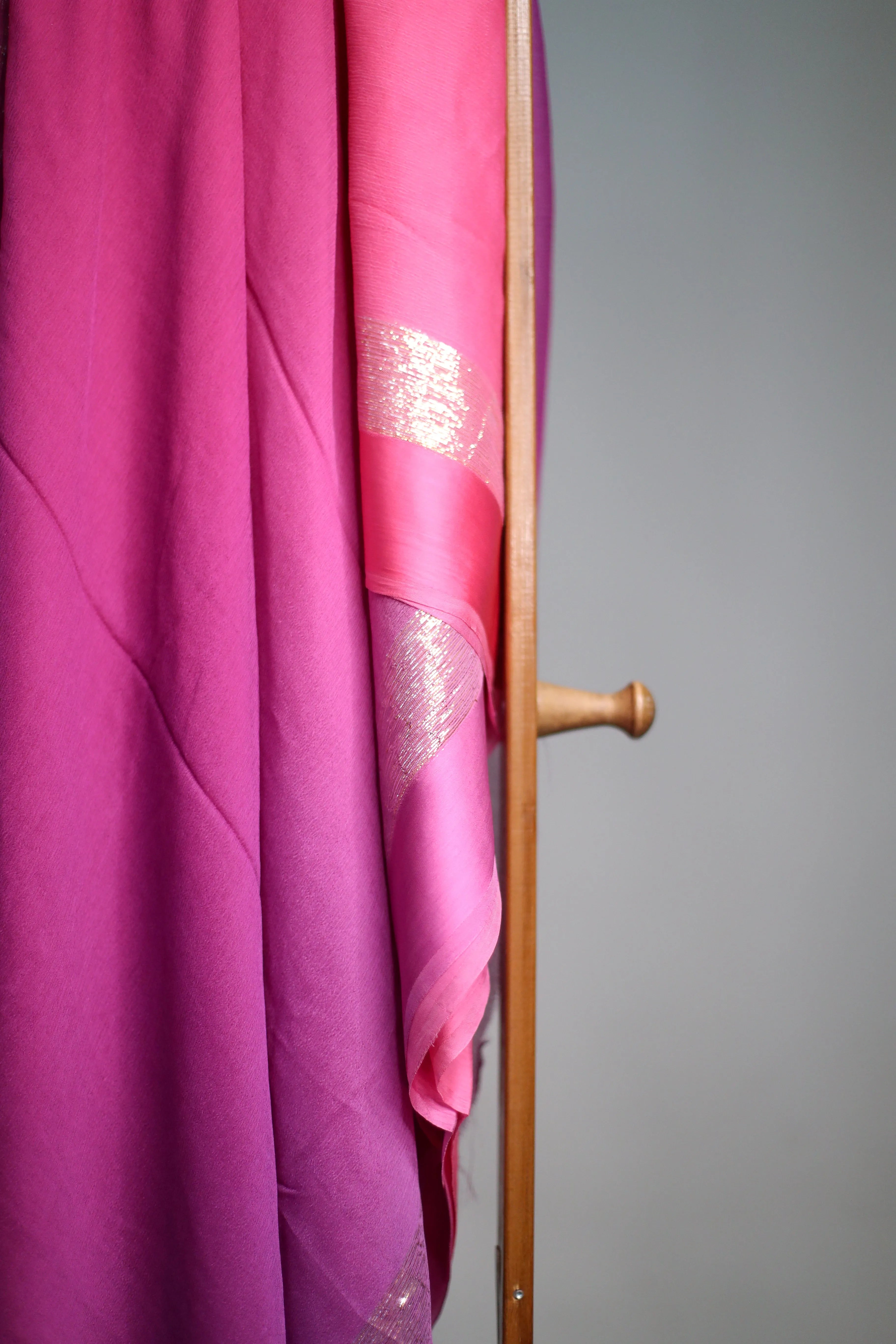 Pure Chinon Ombre Saree Fabric - Pink